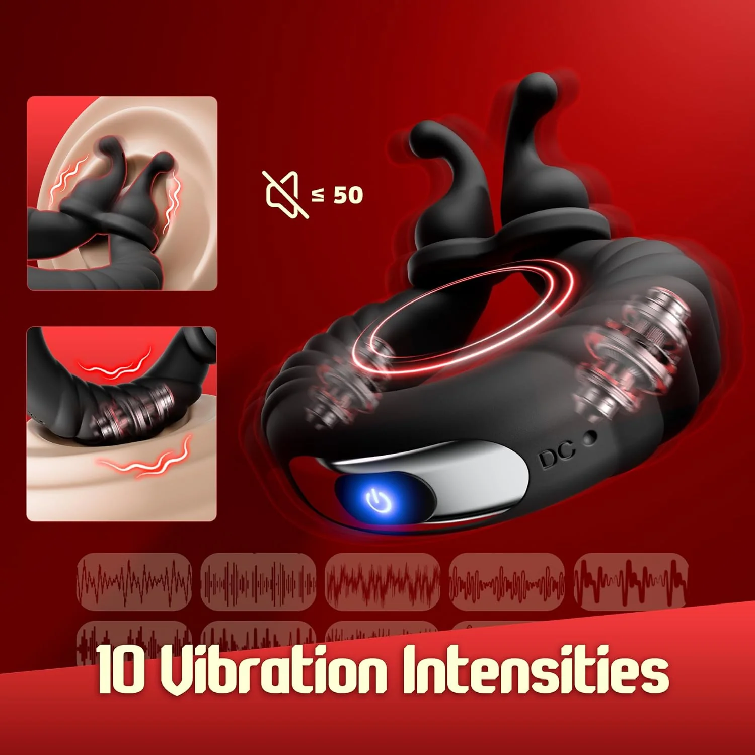 ClaspWave Cock Ring Bunny Clit Stimulator 10 Modes Silicone - Image 3