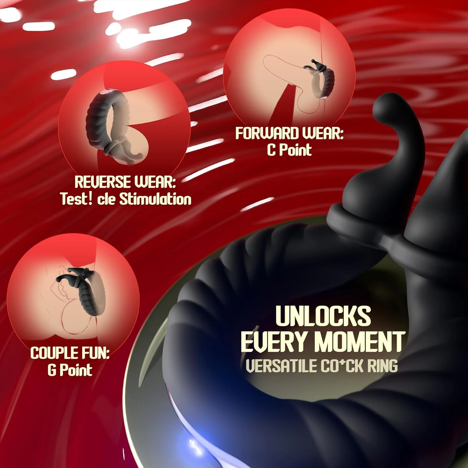 ClaspWave Cock Ring Bunny Clit Stimulator 10 Modes Silicone - Image 4