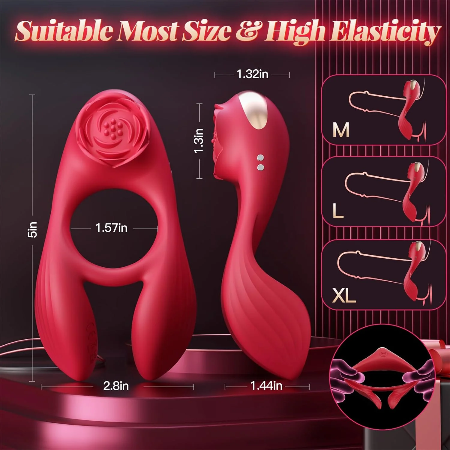 RoseTriad 3 Motor Cock Ring Clit Stimulator 7 Modes Silicone - Image 5