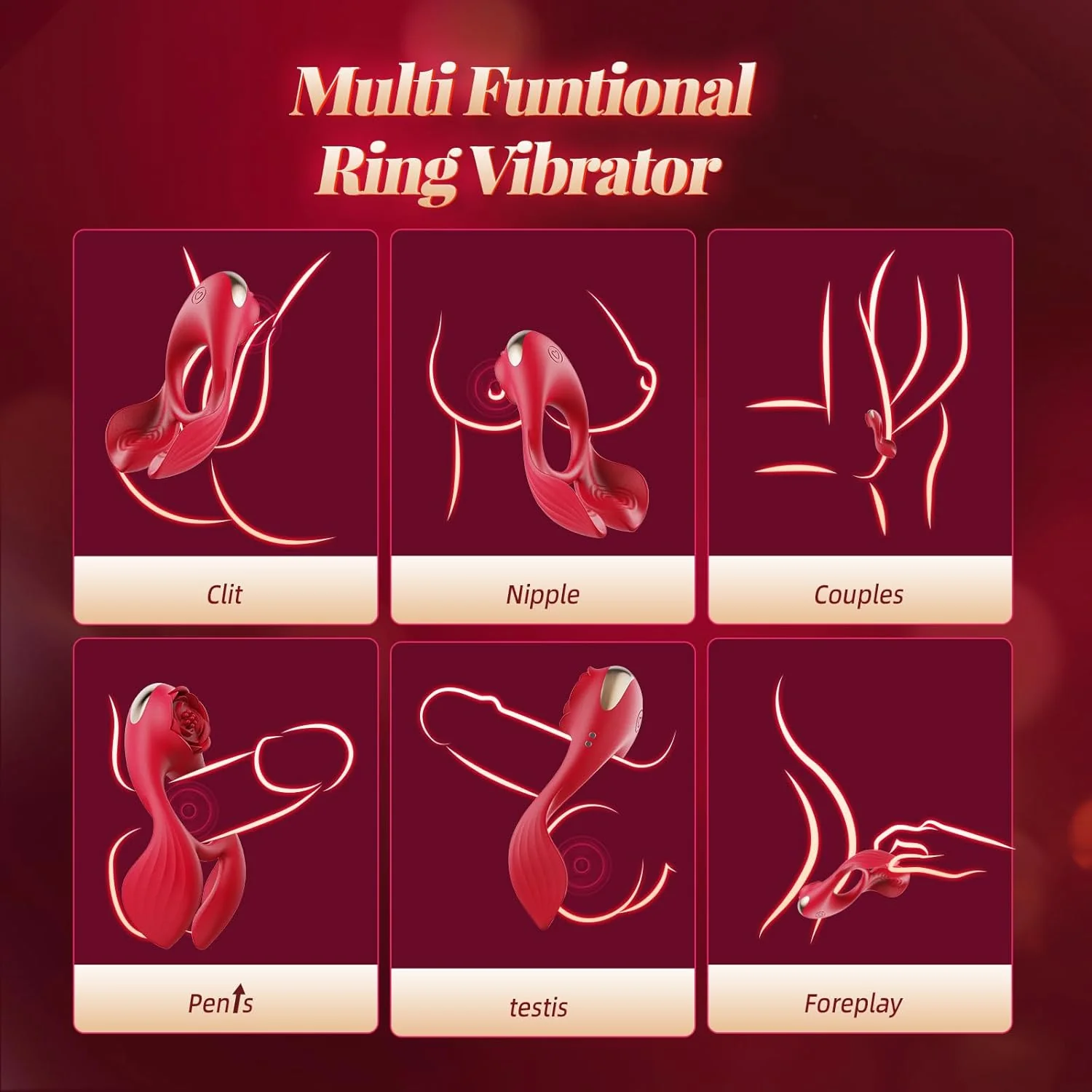 RoseTriad 3 Motor Cock Ring Clit Stimulator 7 Modes Silicone - Image 6