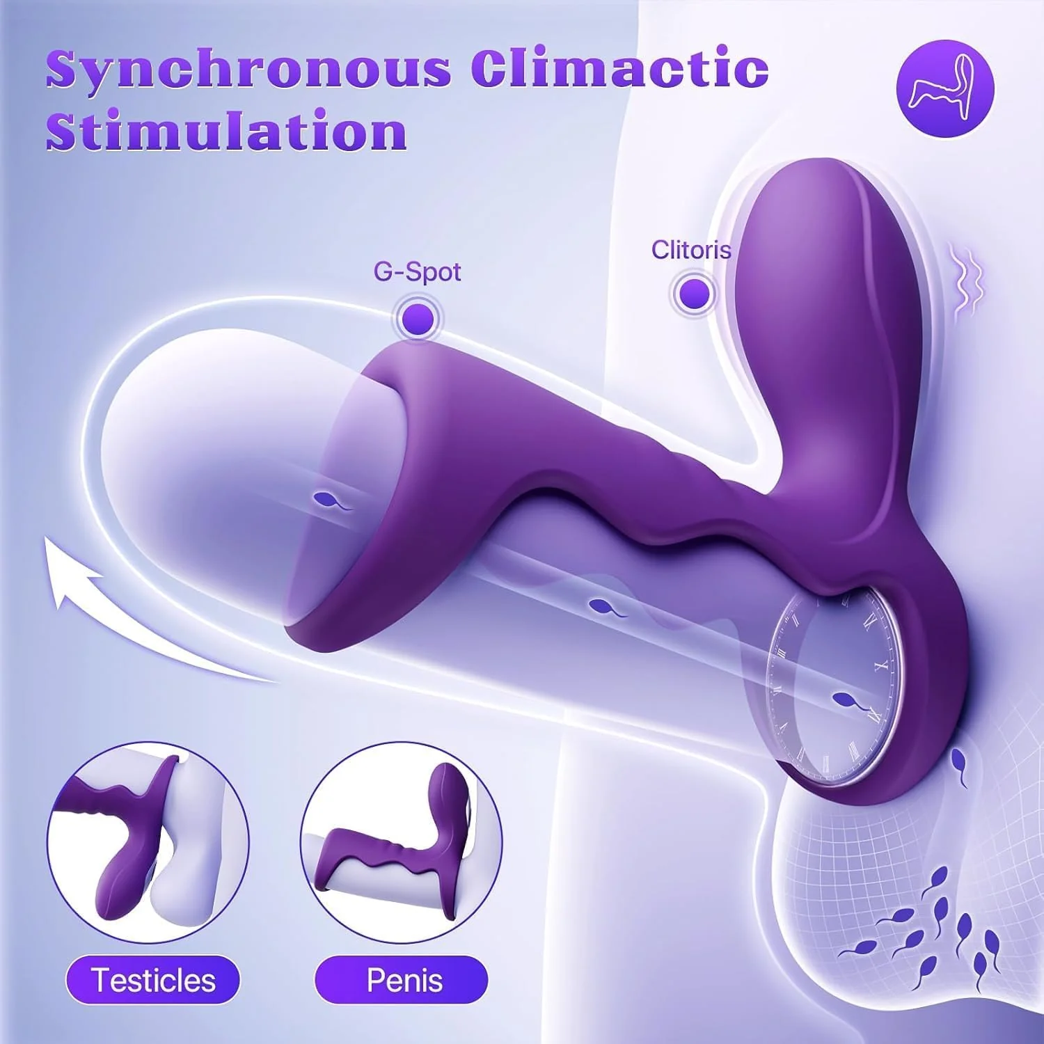 VioletCoreX Purple Cock Ring Clit Vibrator 10 Modes Dual Ring - Image 2