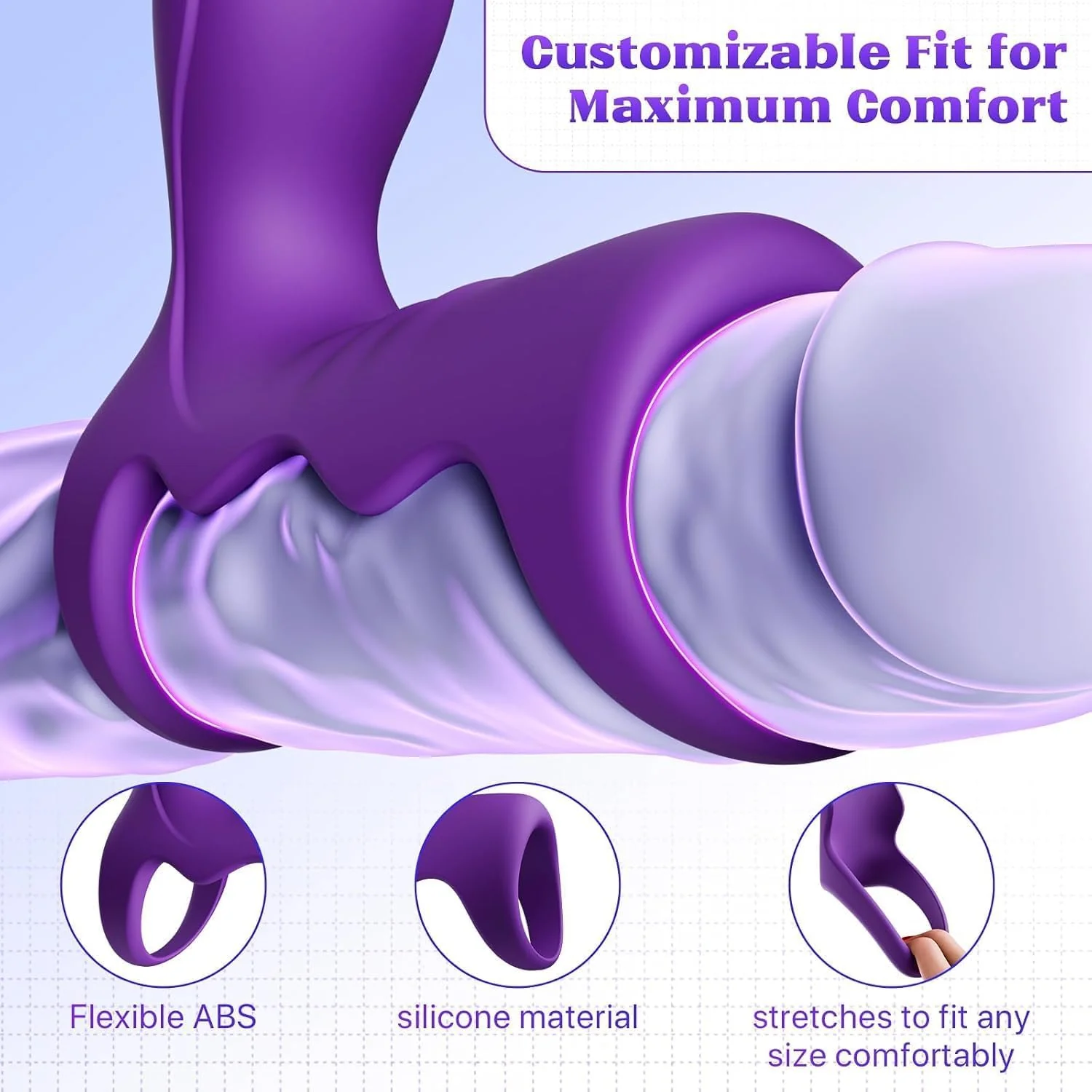 VioletCoreX Purple Cock Ring Clit Vibrator 10 Modes Dual Ring - Image 3
