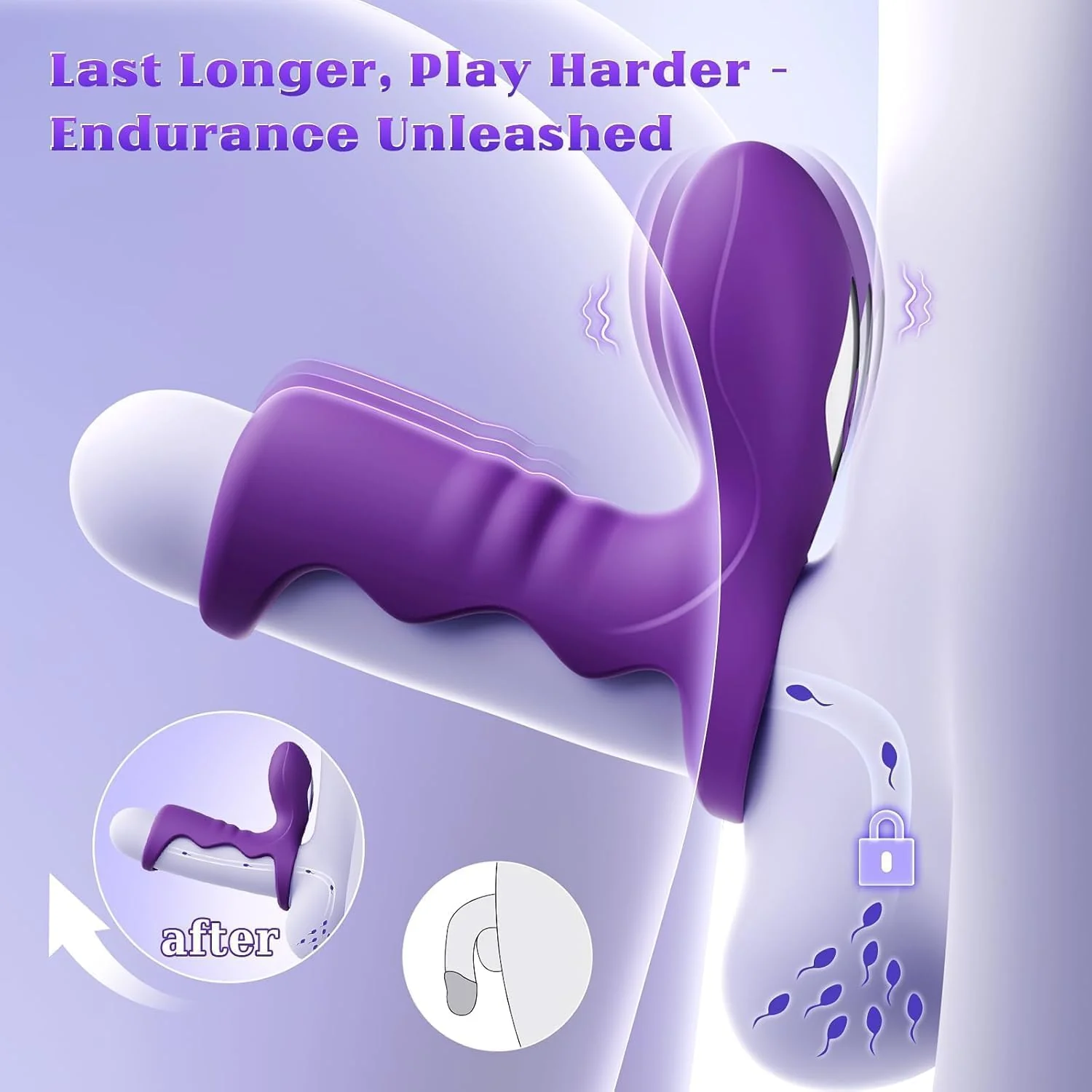 VioletCoreX Purple Cock Ring Clit Vibrator 10 Modes Dual Ring - Image 5