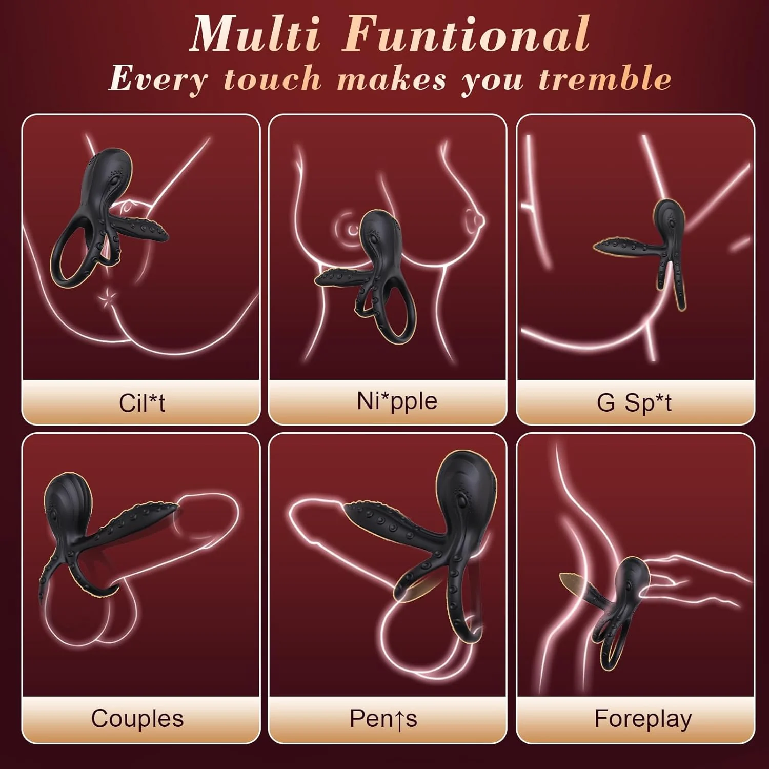 TentraPulse Tentacle Cock Ring Clit Stimulator 10 Modes - Image 6