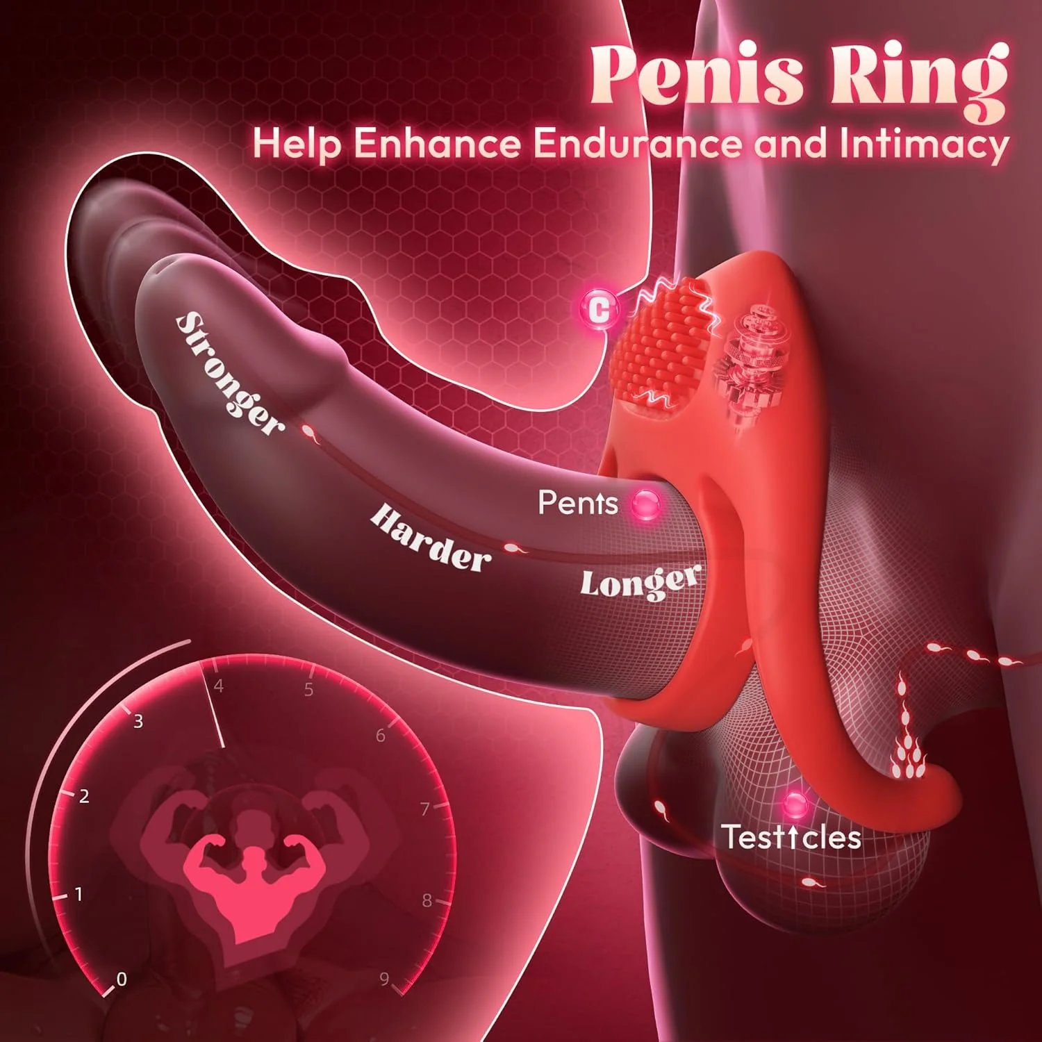 HeartSync Cock Ring Clit Stimulator 9 Modes Silicone - Image 2