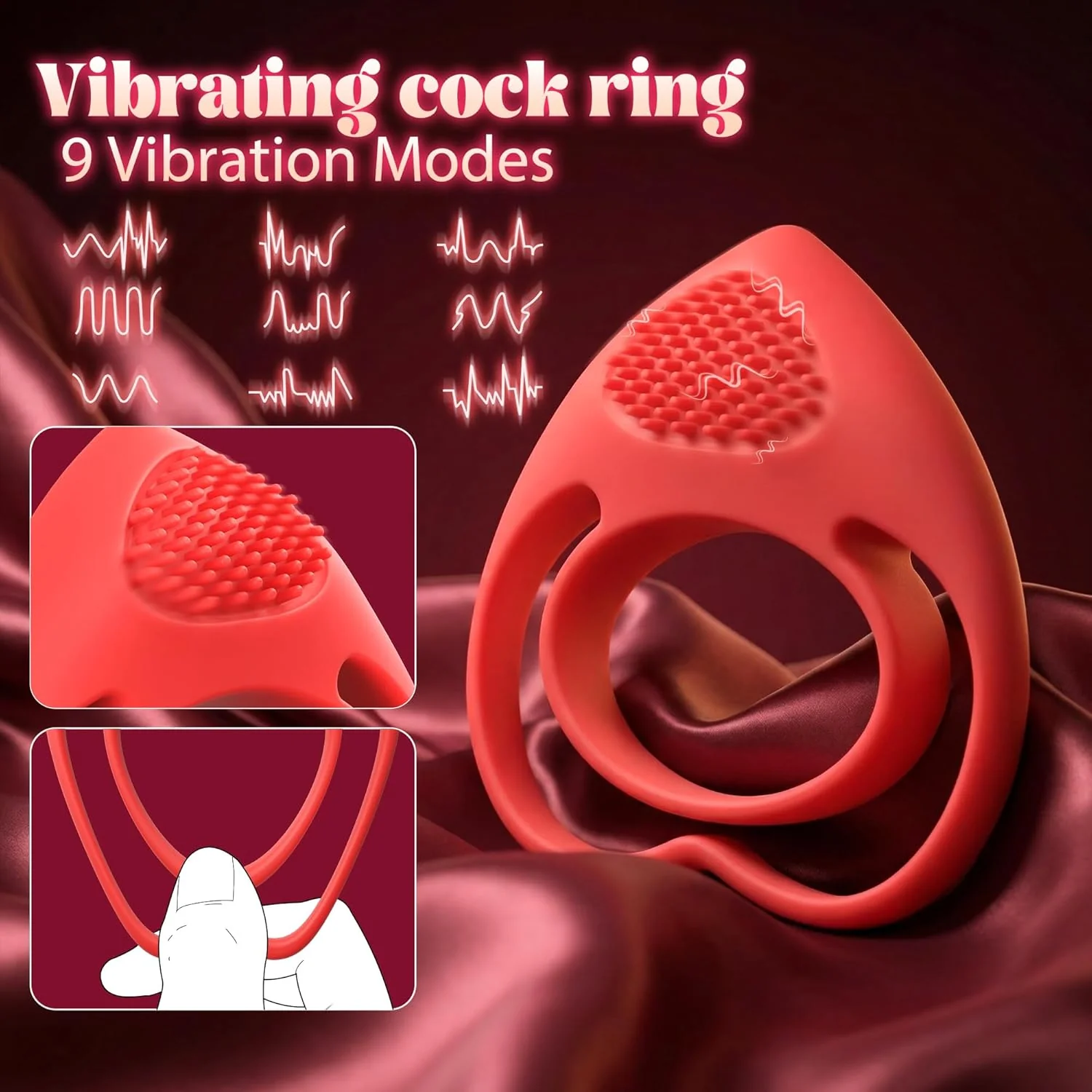 HeartSync Cock Ring Clit Stimulator 9 Modes Silicone - Image 3