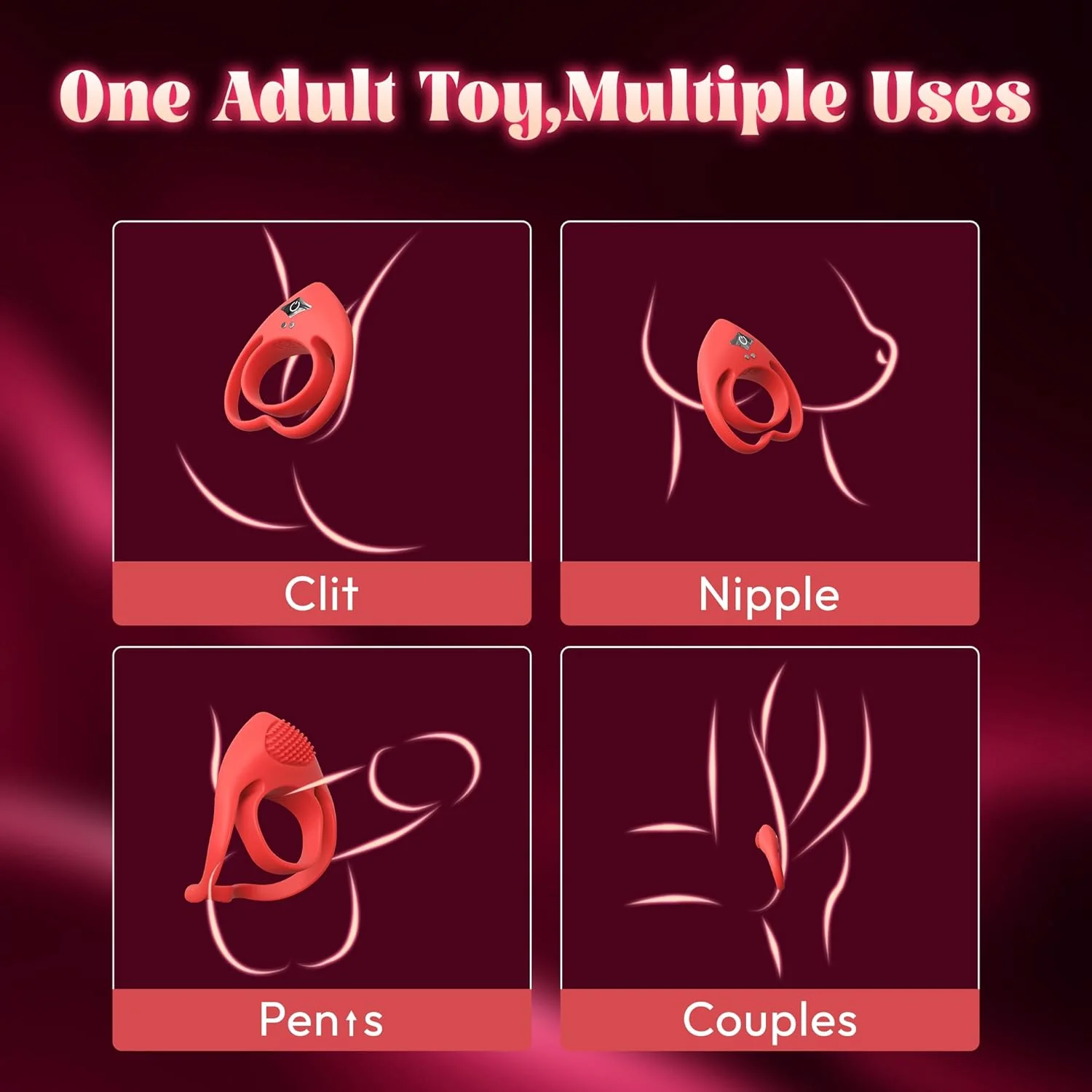 HeartSync Cock Ring Clit Stimulator 9 Modes Silicone - Image 4