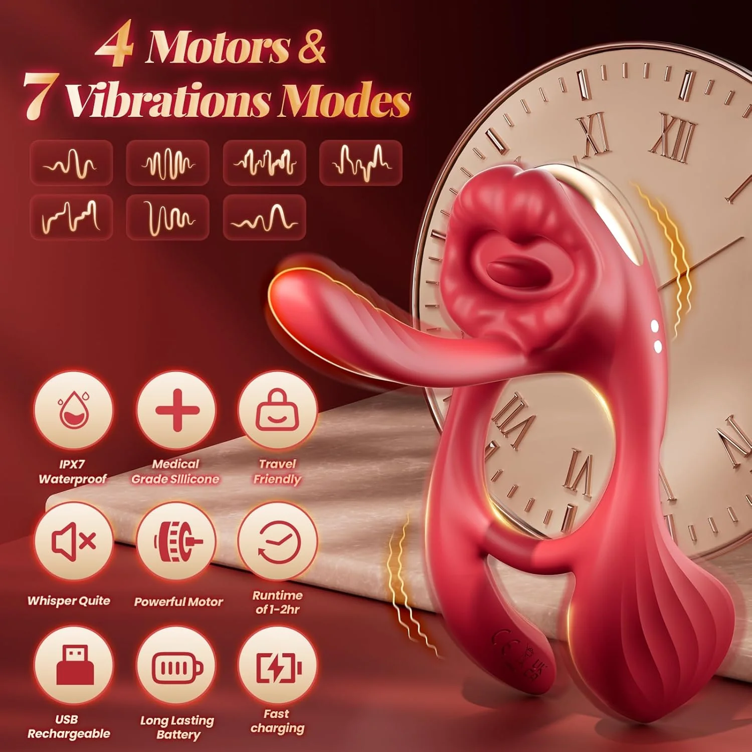 QuadWave 4 Motor Cock Ring Clit Stimulator 7 Modes Silicone - Image 2