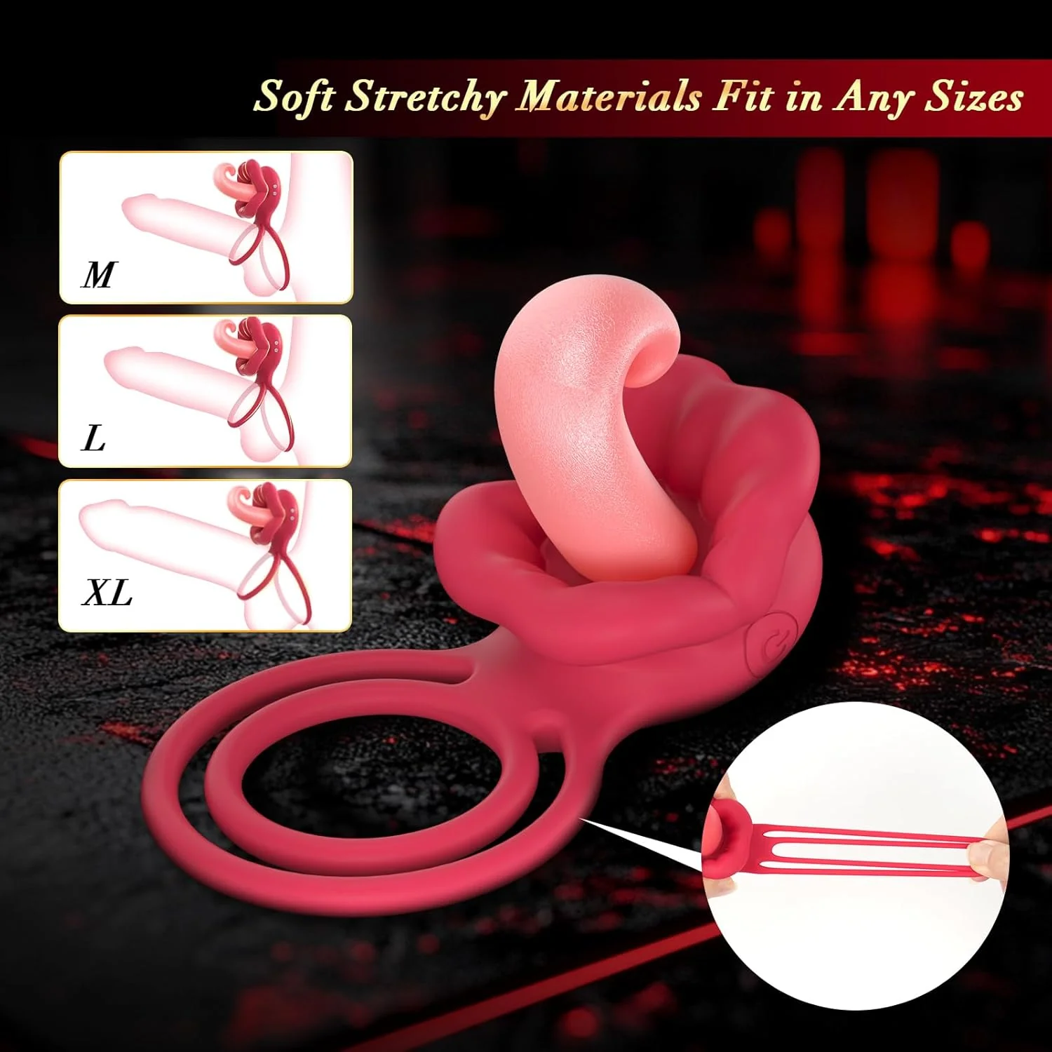 TongueWave Tongue Clit Vibrating Cock Ring 10 Modes Silicone - Image 5