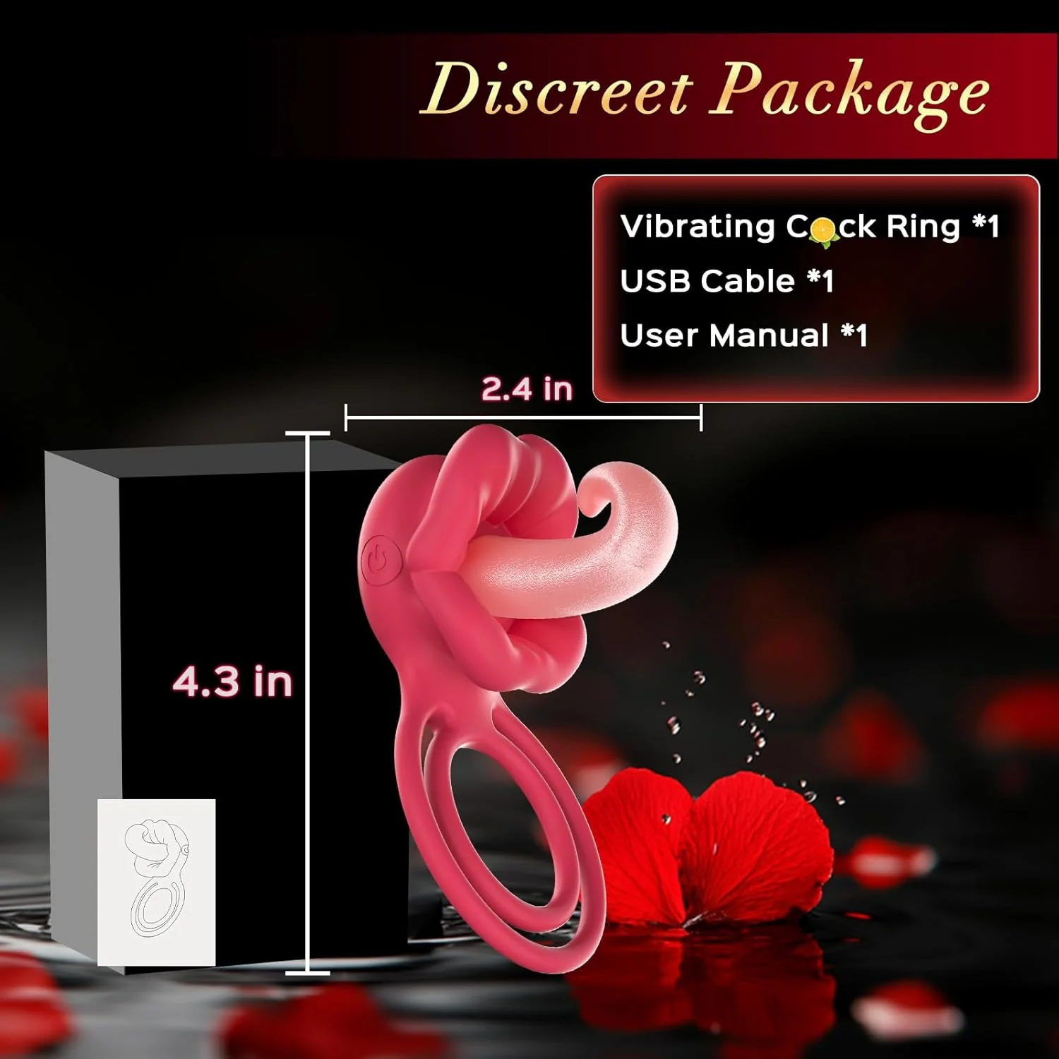 TongueWave Tongue Clit Vibrating Cock Ring 10 Modes Silicone - Image 7
