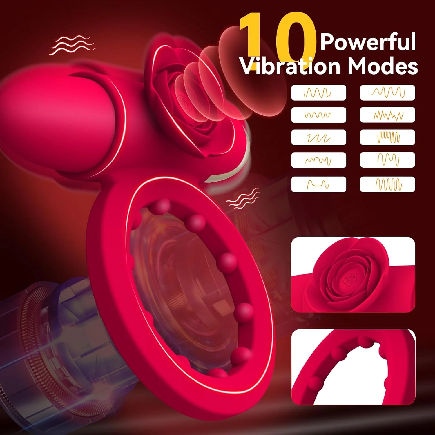CrimsonPetal Red Cock Ring Bullet Vibrator Clit Stimulator - Image 4