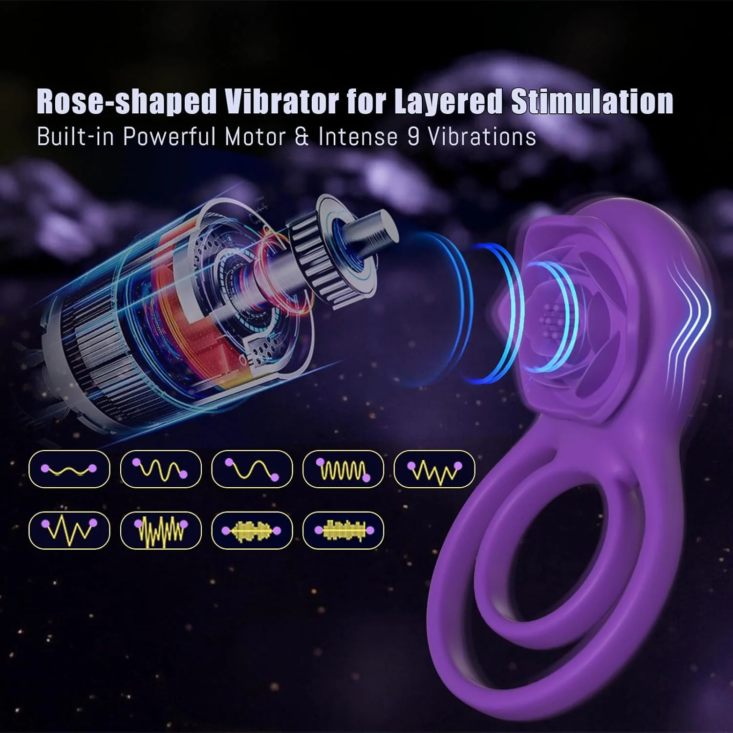 VioletLockX Purple Cock Ring Rose Clit Vibrator 7 Modes - Image 3