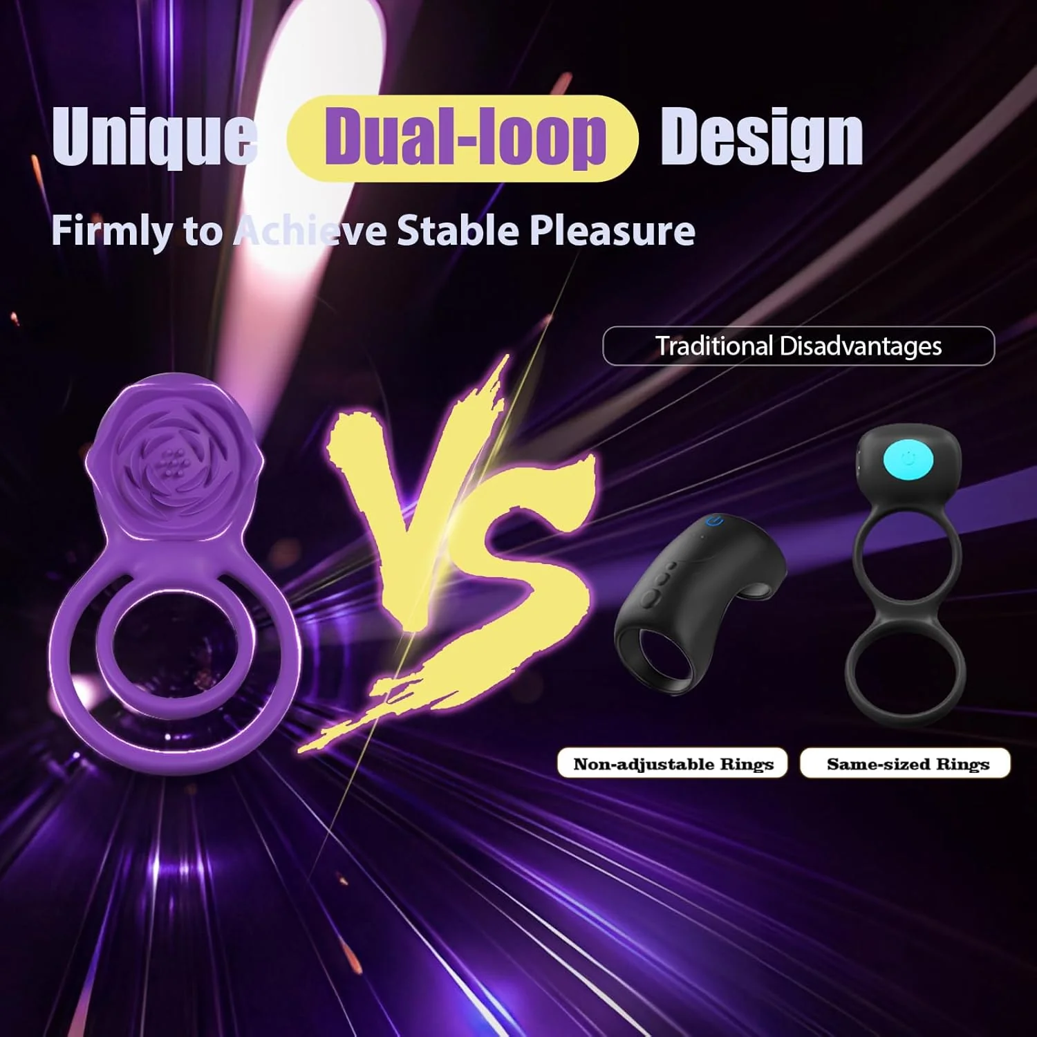 VioletLockX Purple Cock Ring Rose Clit Vibrator 7 Modes - Image 4