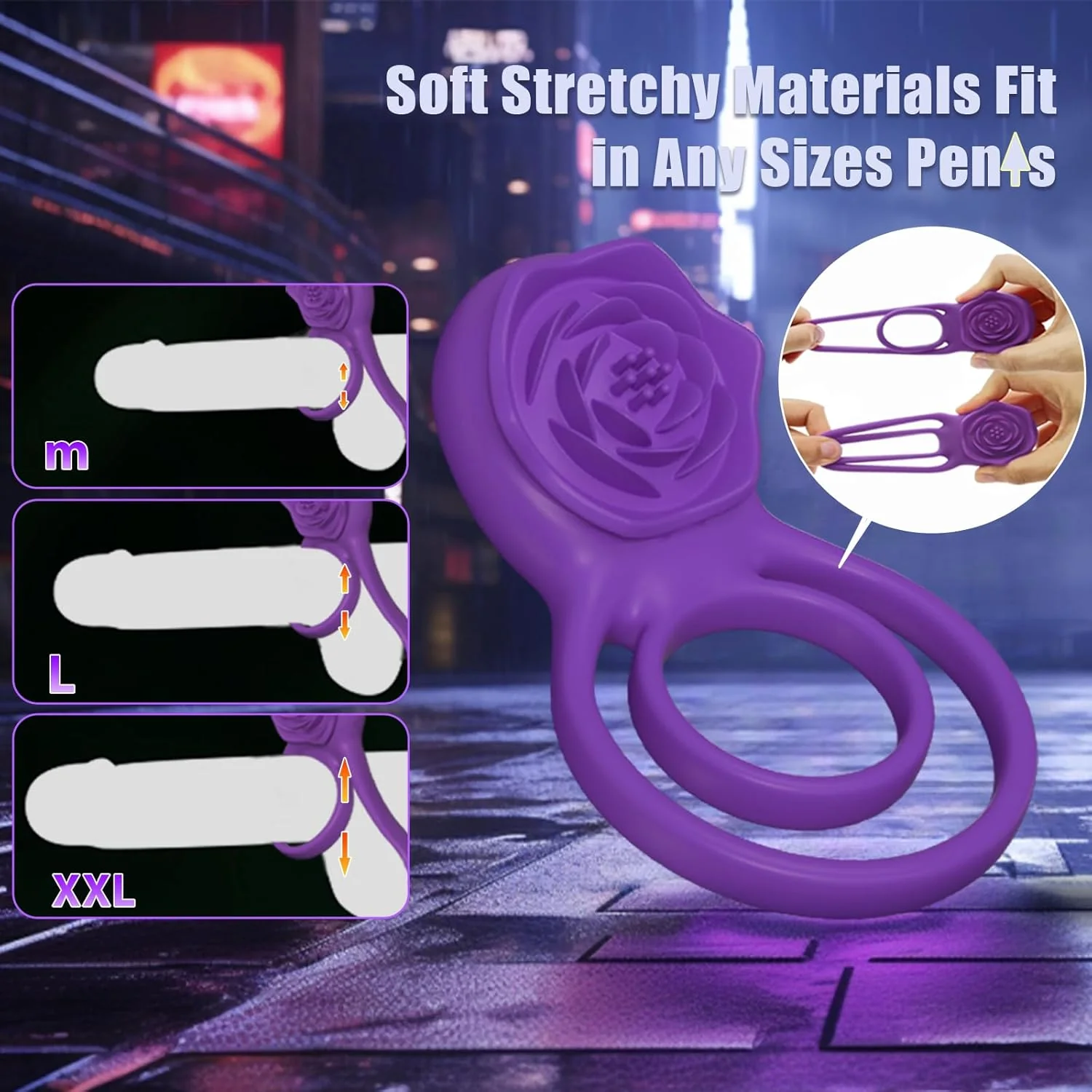 VioletLockX Purple Cock Ring Rose Clit Vibrator 7 Modes - Image 5