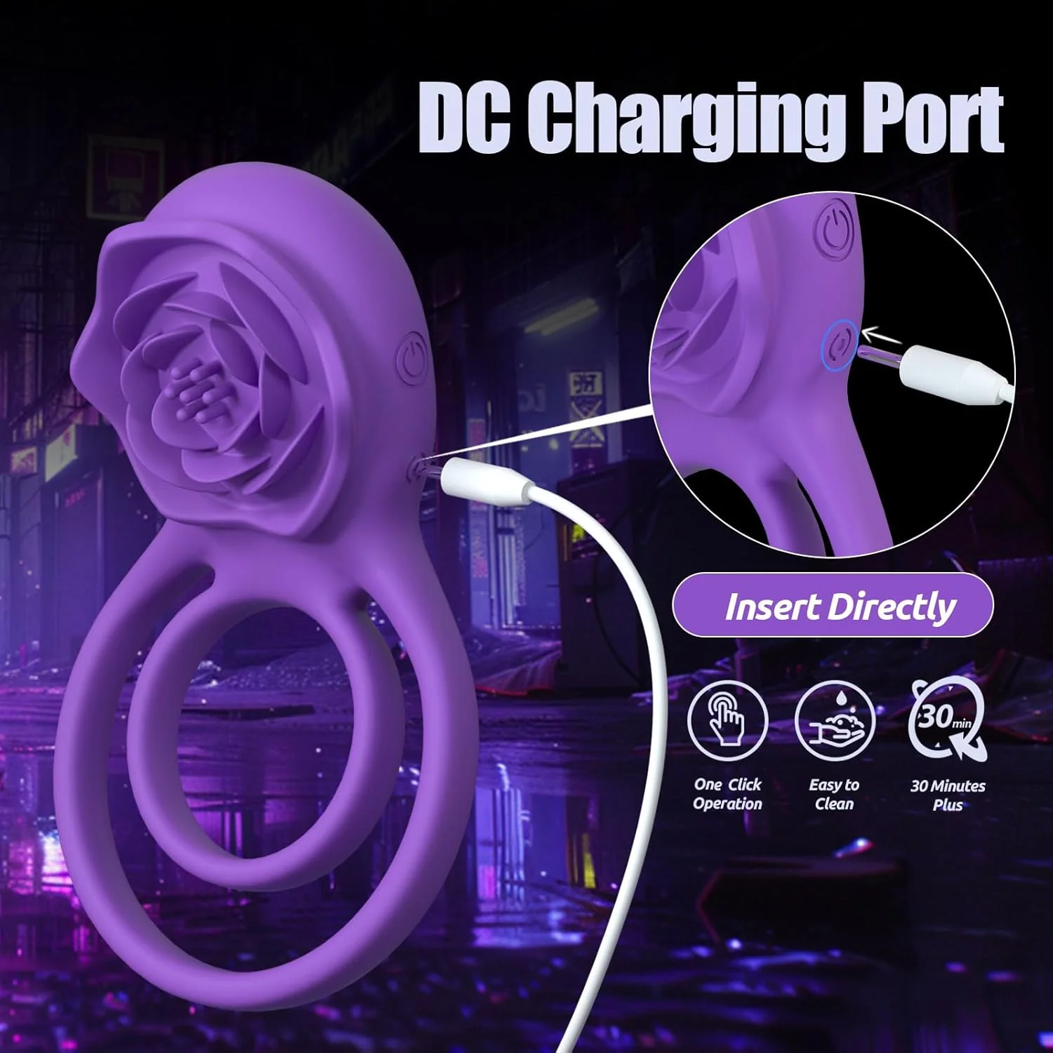 VioletLockX Purple Cock Ring Rose Clit Vibrator 7 Modes - Image 6