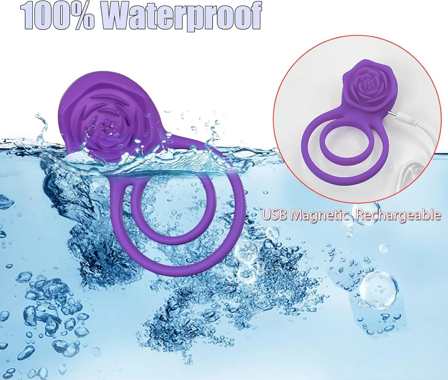 VioletLockX Purple Cock Ring Rose Clit Vibrator 7 Modes - Image 8