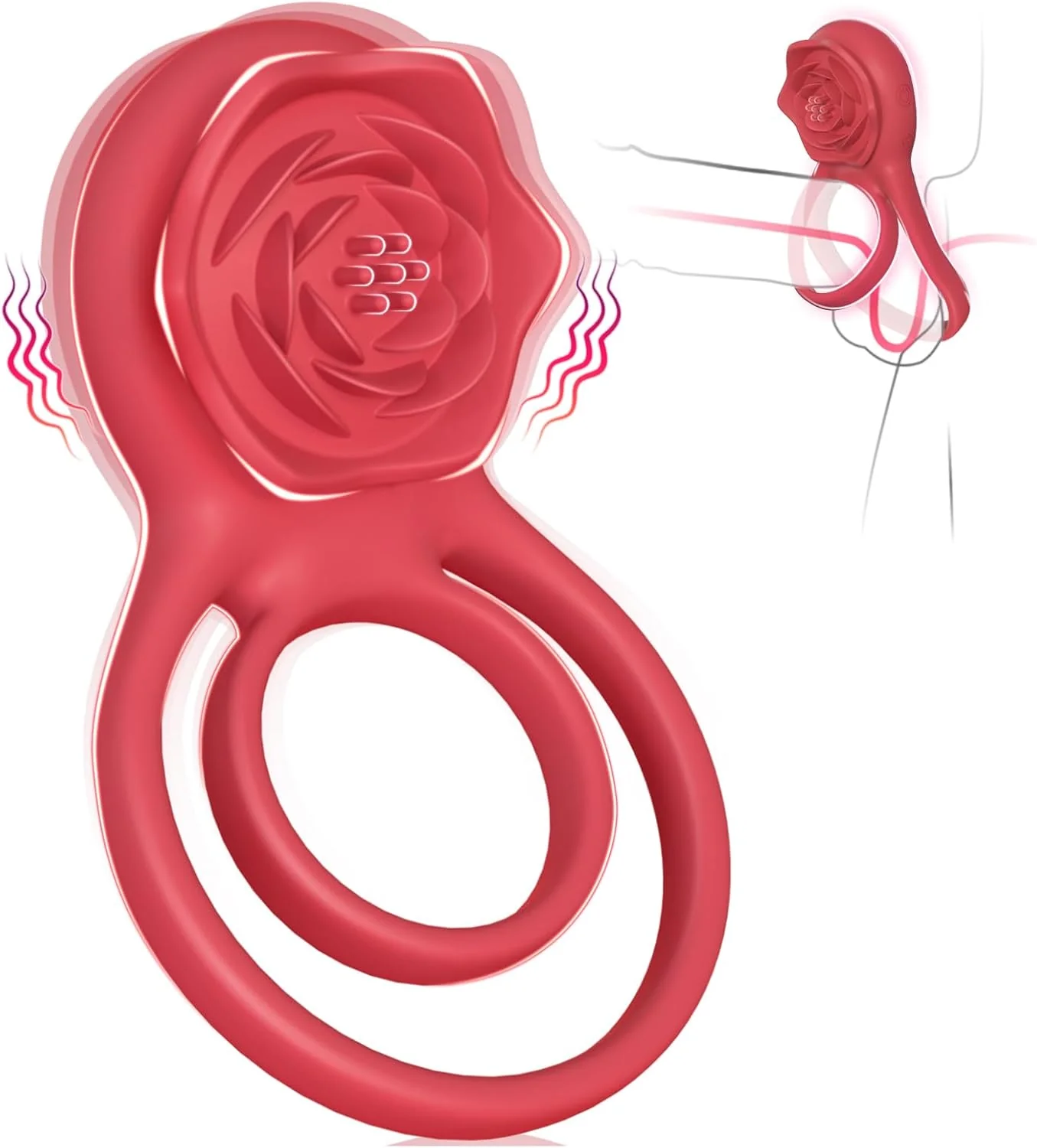 PetalGrip Rose Cock Ring Clit Stimulator 7 Modes Silicone