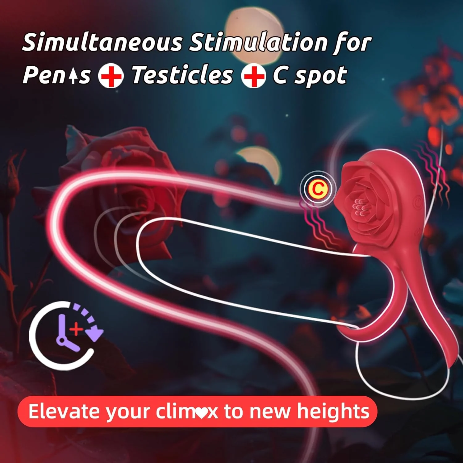 PetalGrip Rose Cock Ring Clit Stimulator 7 Modes Silicone - Image 2