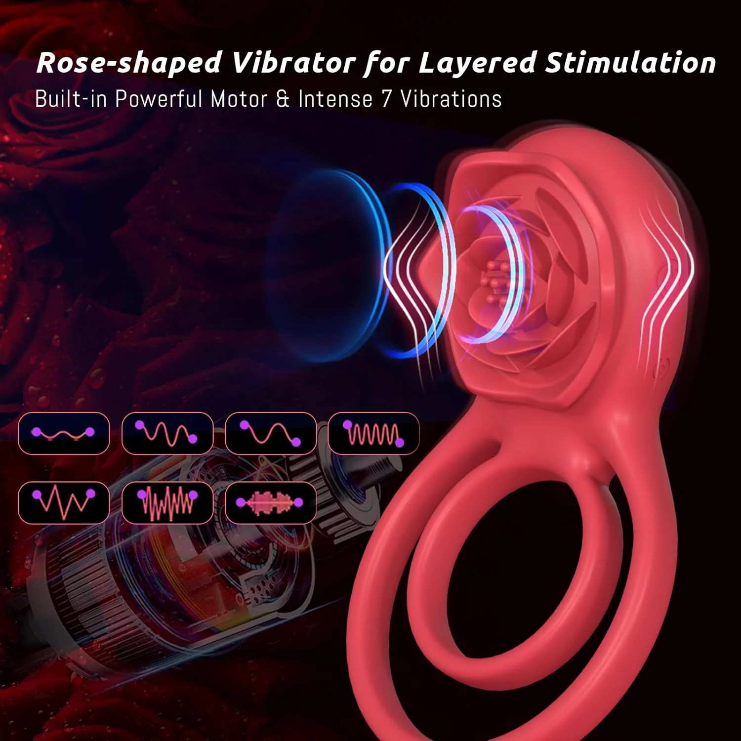 PetalGrip Rose Cock Ring Clit Stimulator 7 Modes Silicone - Image 3