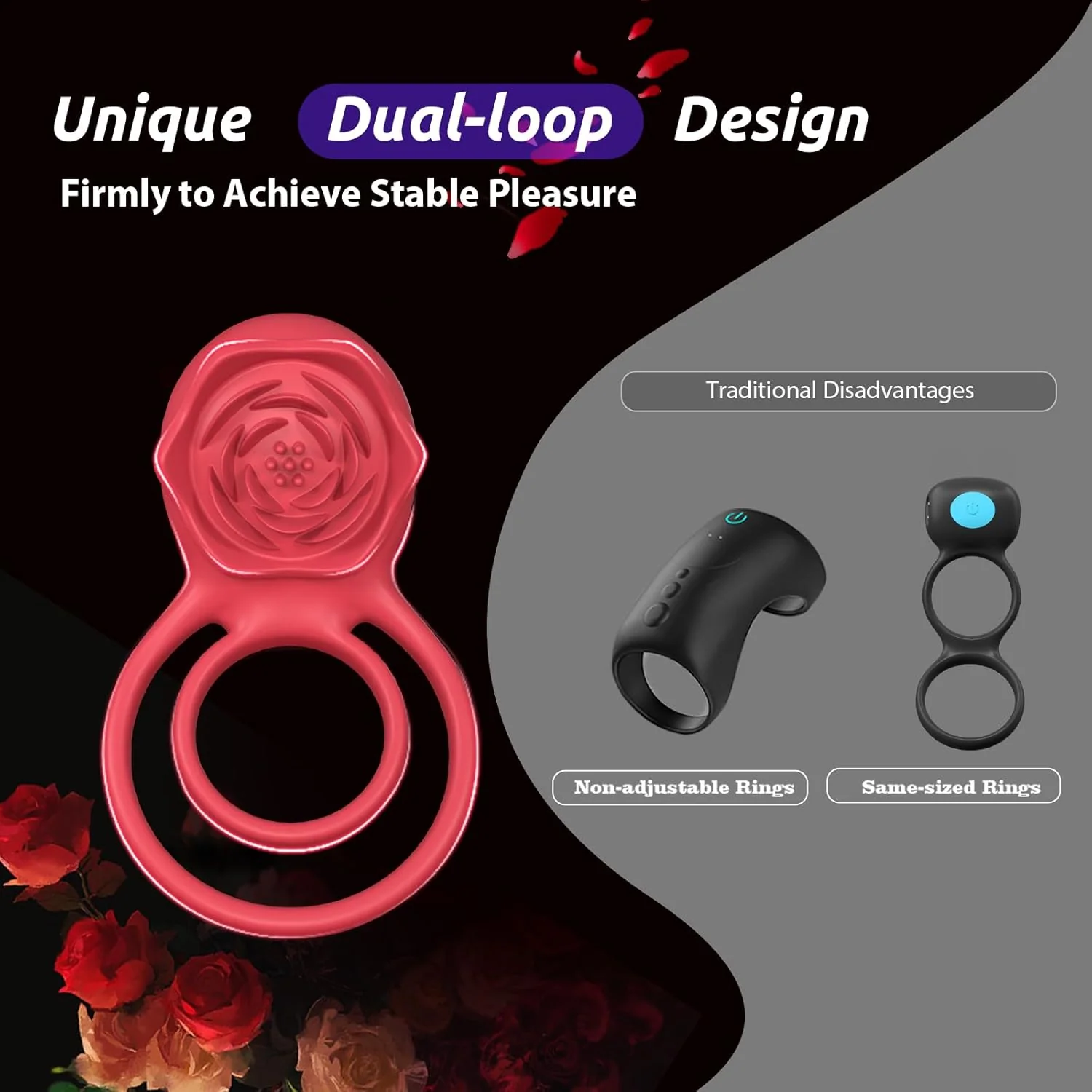 PetalGrip Rose Cock Ring Clit Stimulator 7 Modes Silicone - Image 4