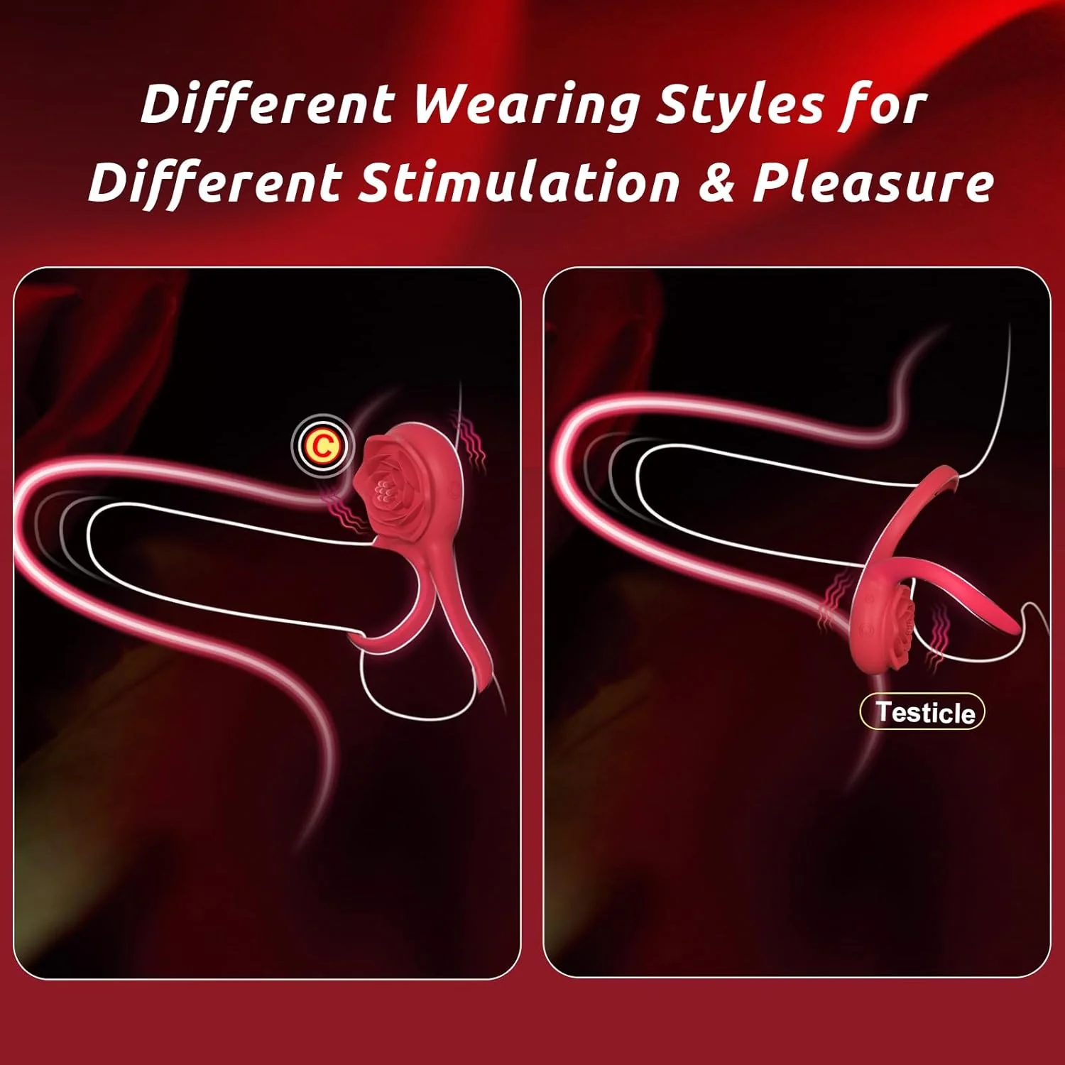 PetalGrip Rose Cock Ring Clit Stimulator 7 Modes Silicone - Image 5