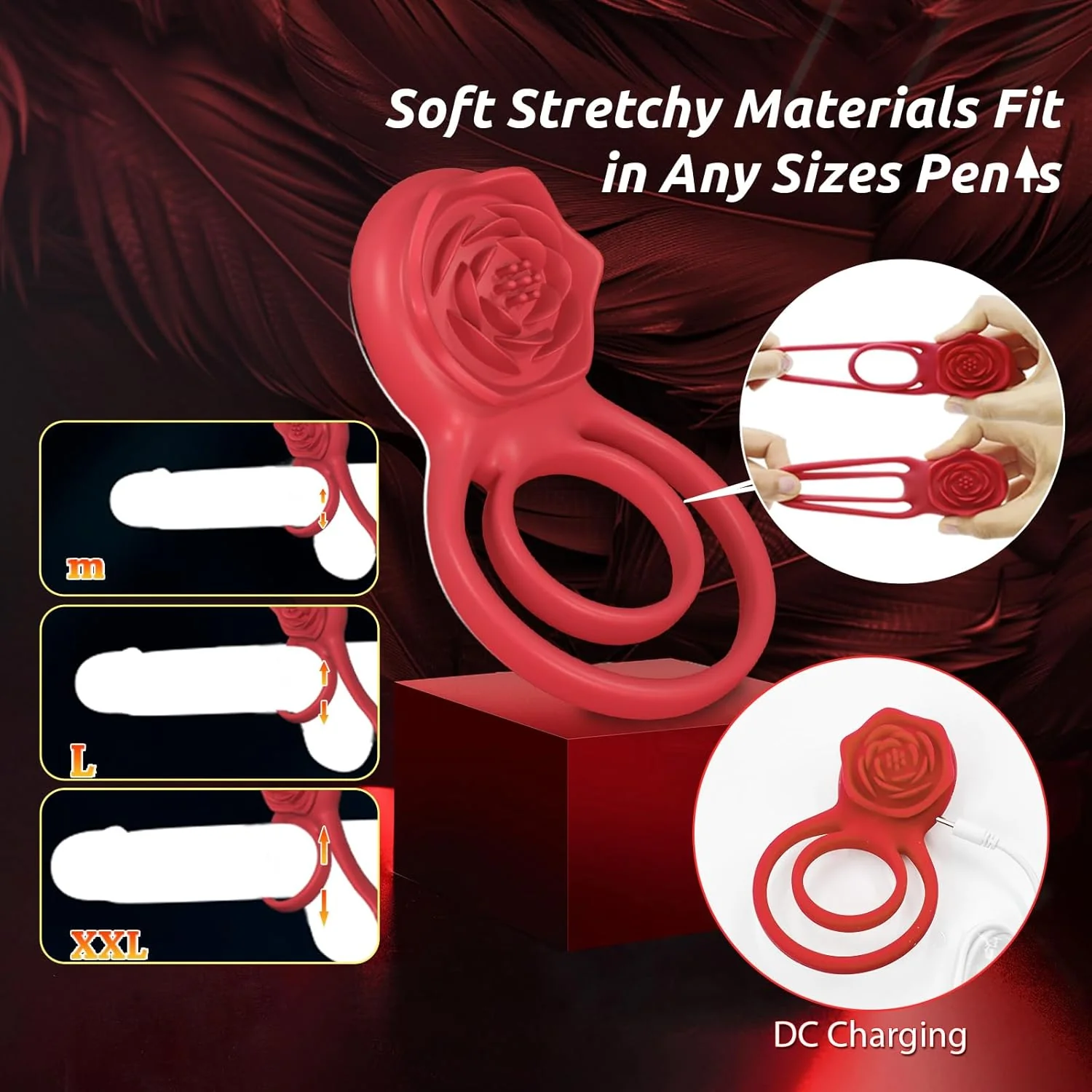 PetalGrip Rose Cock Ring Clit Stimulator 7 Modes Silicone - Image 6