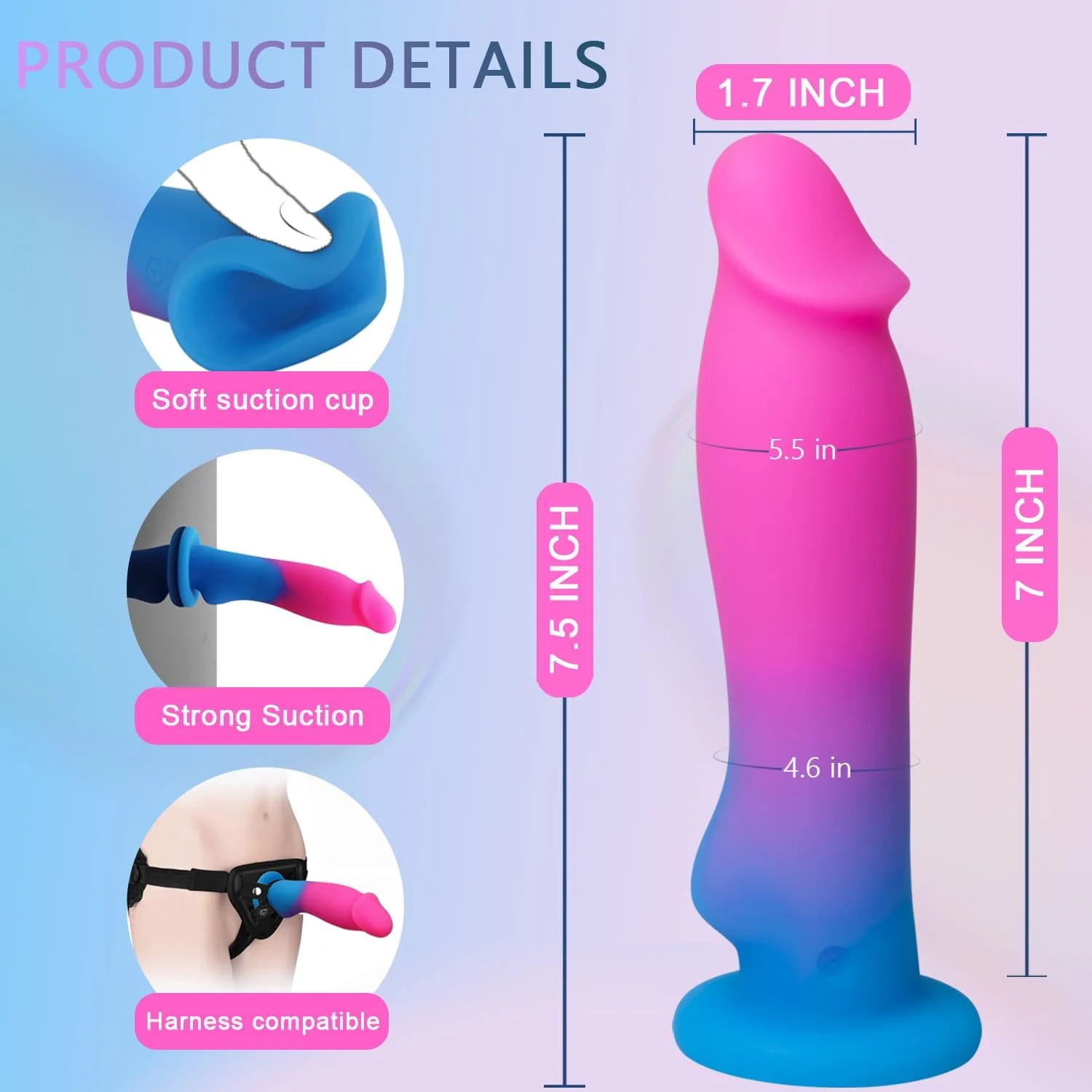 PulseCore8X 7.5” Vibrating Dildo 8 Modes Suction Cup Waterproof - Image 5