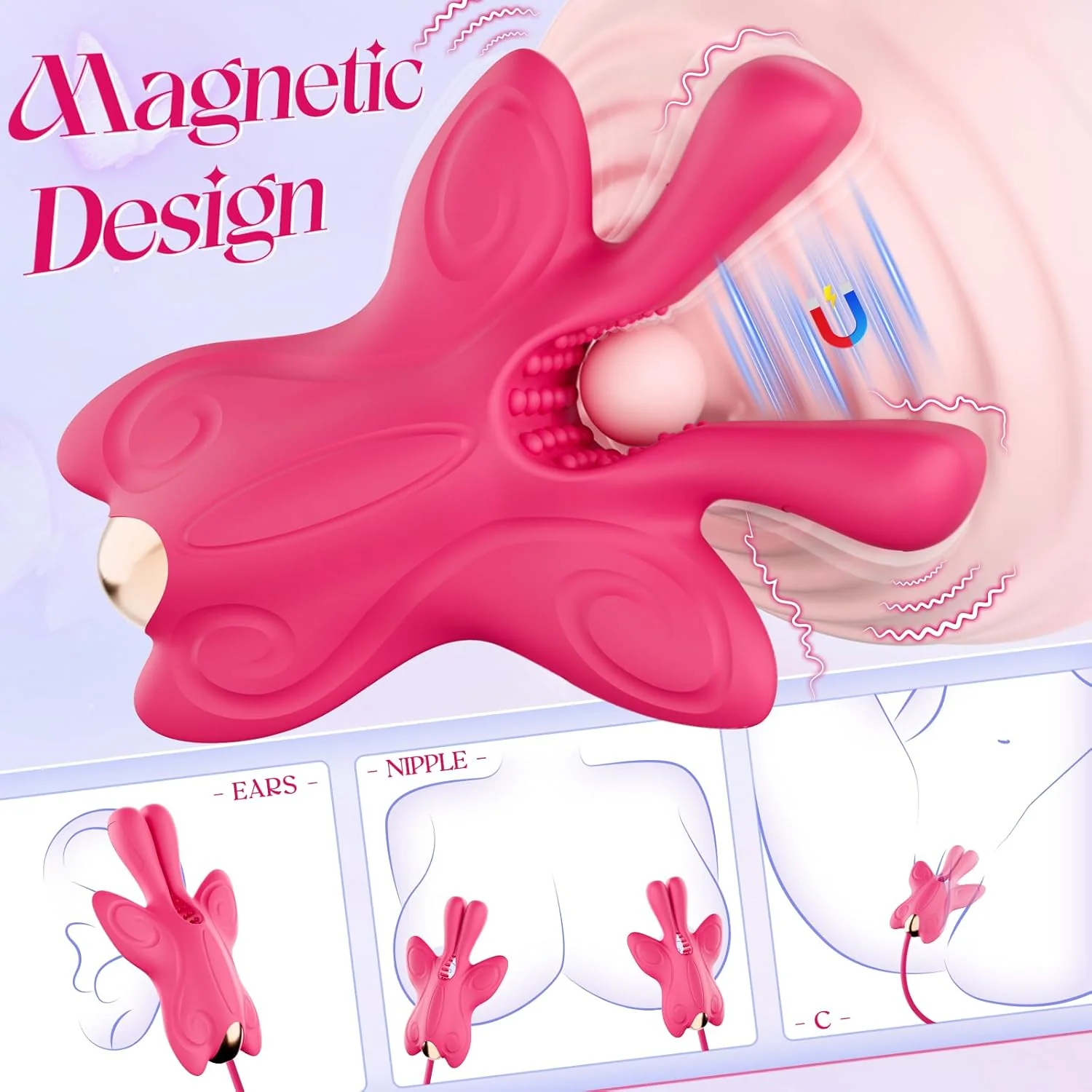 MagnaPulse Magnetic Nipple Clamps & Clit Stimulator 10 Modes - Image 2
