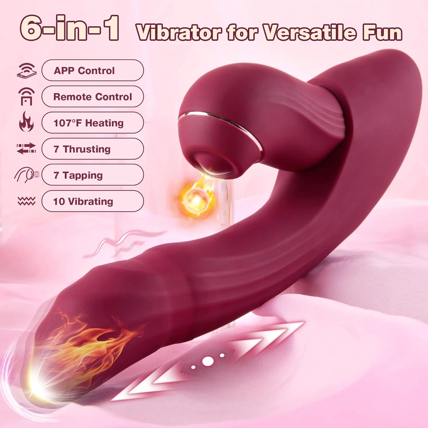 CommandHeat 6-in-1 App-controlled Vibrator Set with Thrusting & Tapping - Image 4