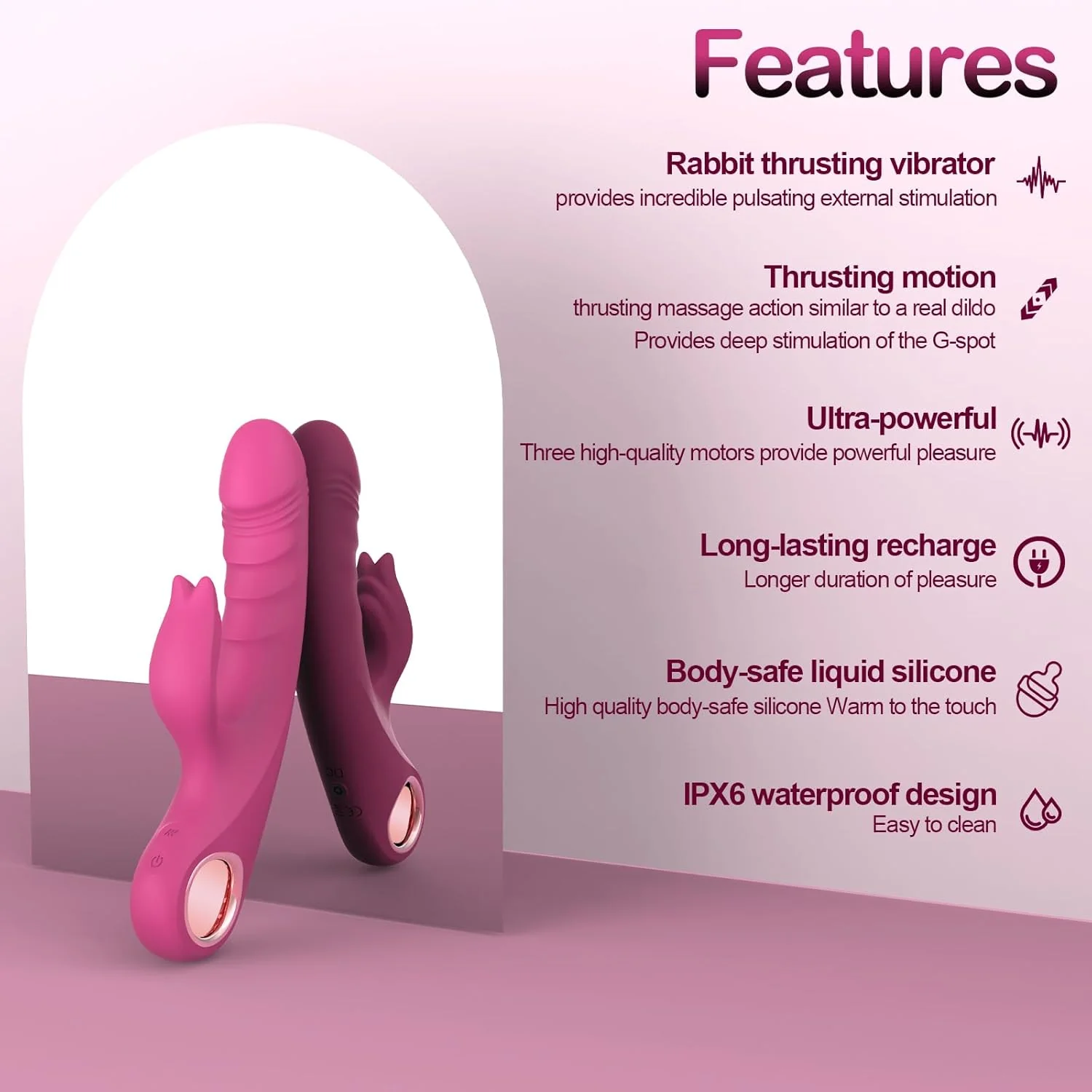 PulseNexa Thrusting Rabbit Vibrator 3 Thrust 10 Modes Silicone - Image 4
