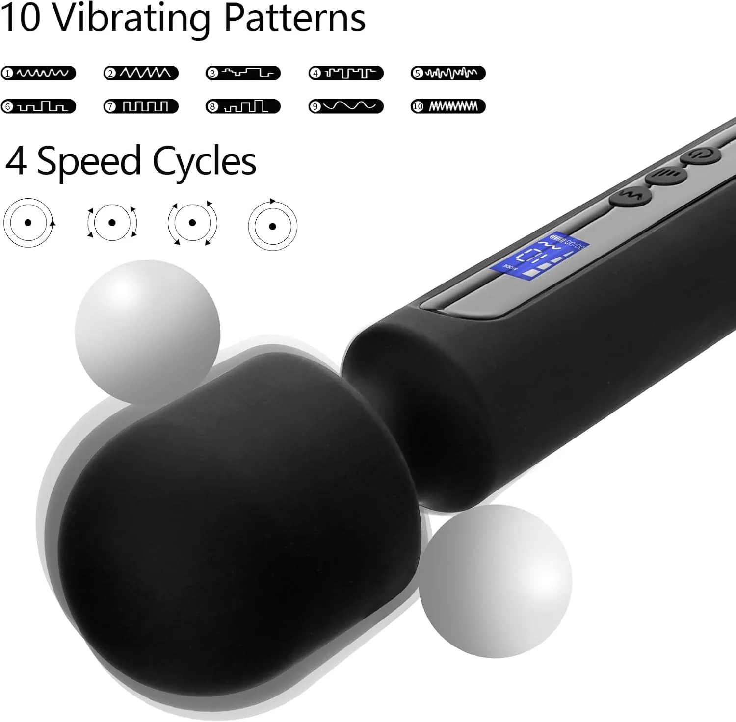 MidnightCommand 12" Wand Vibrator LCD Display 10 Patterns Waterproof - Image 2