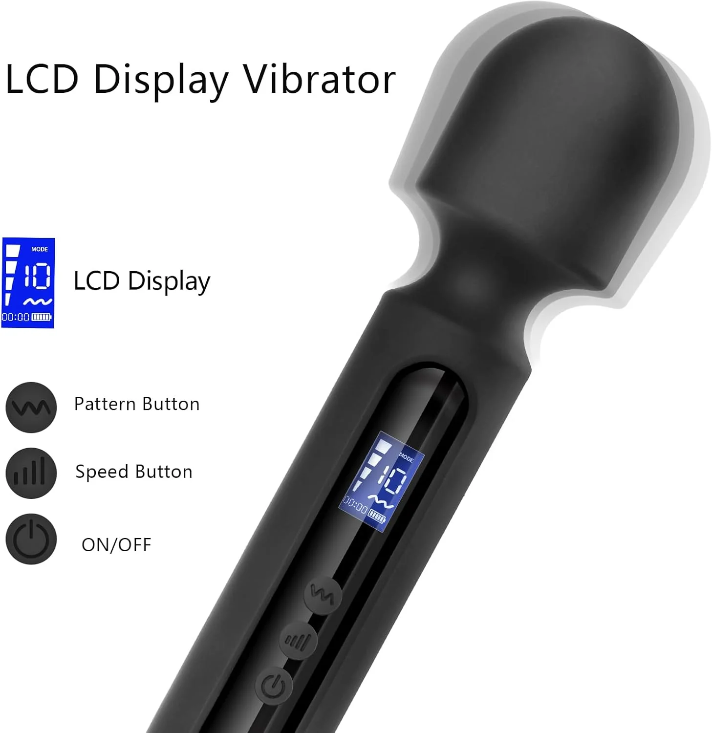 MidnightCommand 12" Wand Vibrator LCD Display 10 Patterns Waterproof - Image 3