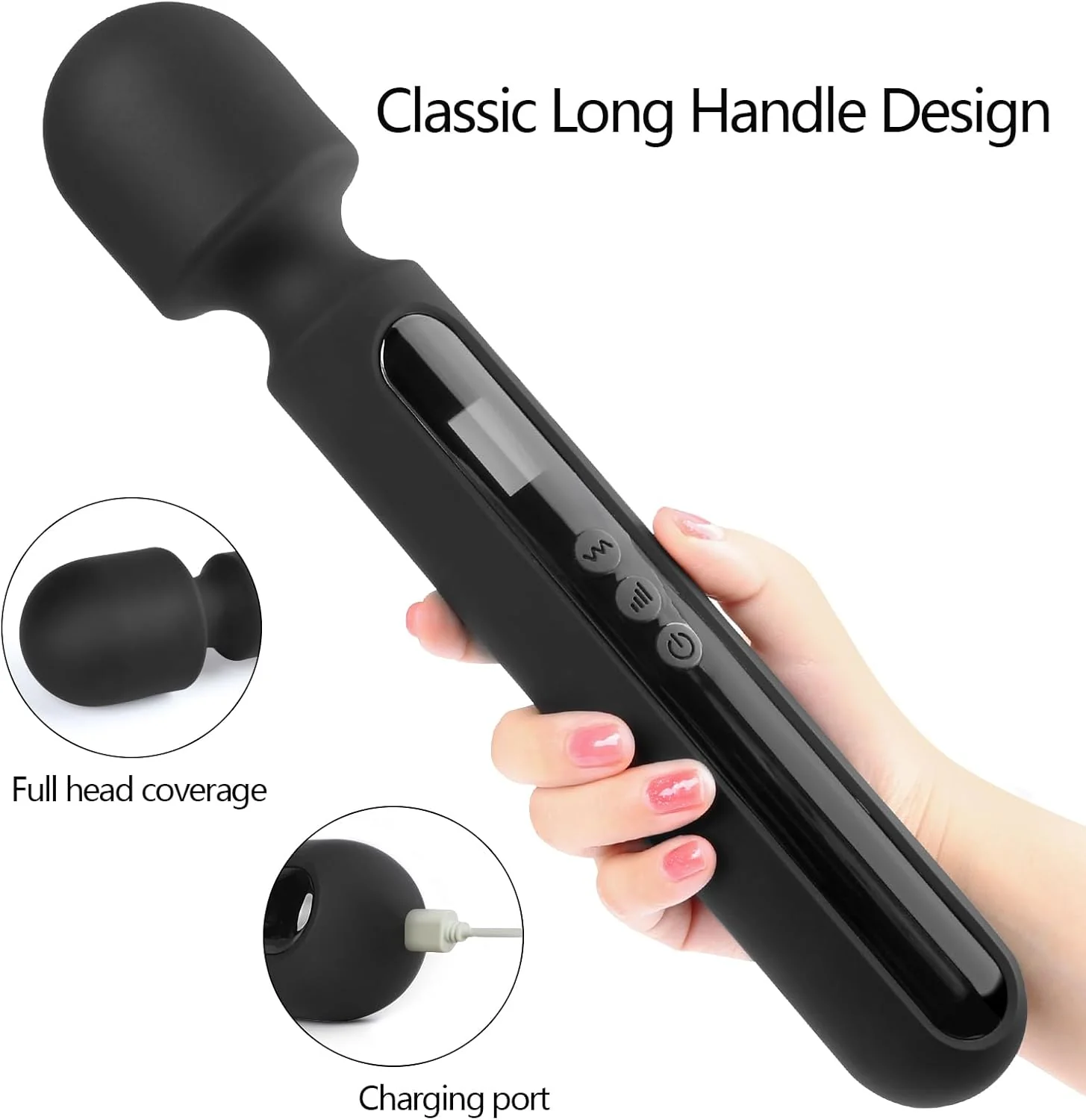 MidnightCommand 12" Wand Vibrator LCD Display 10 Patterns Waterproof - Image 5