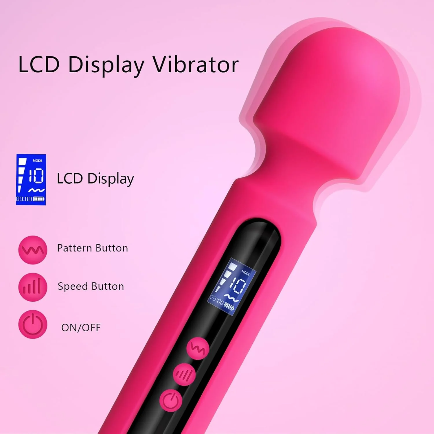 RoseCommand 12" Wand Vibrator LCD Display 10 Modes Waterproof - Image 2