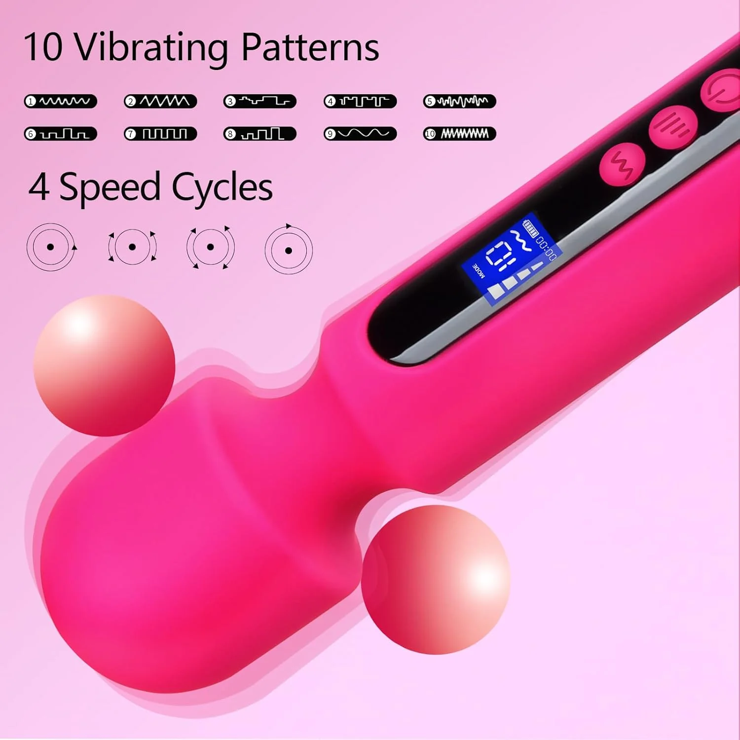 RoseCommand 12" Wand Vibrator LCD Display 10 Modes Waterproof - Image 3