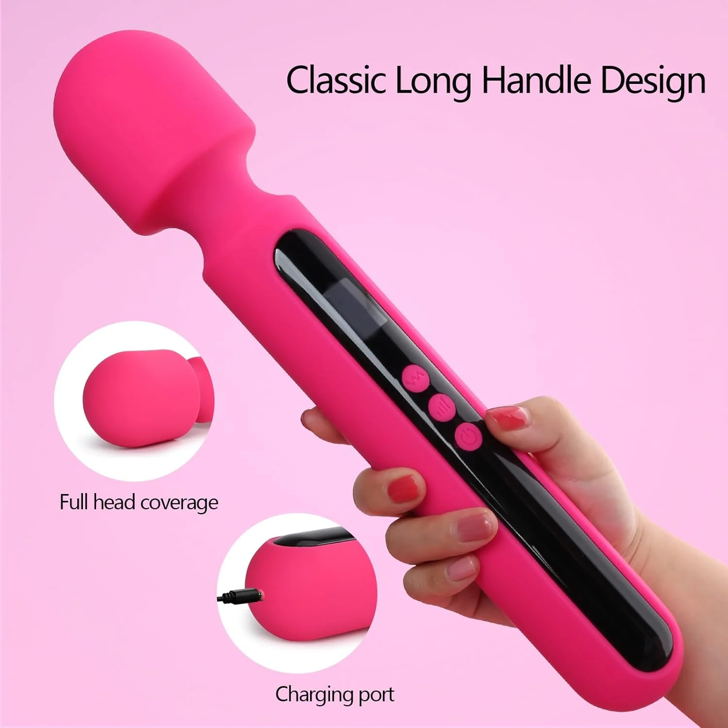 RoseCommand 12" Wand Vibrator LCD Display 10 Modes Waterproof - Image 4