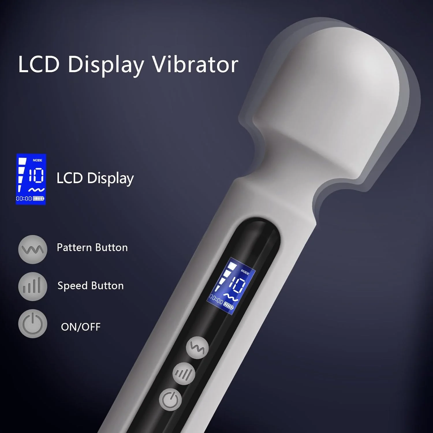 SteelAura 12" Wand Vibrator LCD Display 10 Modes Waterproof - Image 2