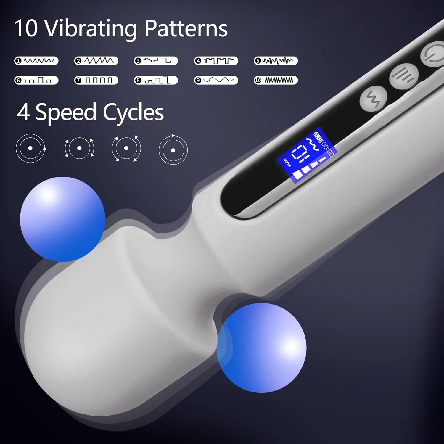 SteelAura 12" Wand Vibrator LCD Display 10 Modes Waterproof - Image 3