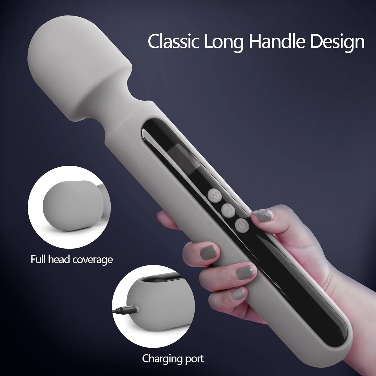 SteelAura 12" Wand Vibrator LCD Display 10 Modes Waterproof - Image 4