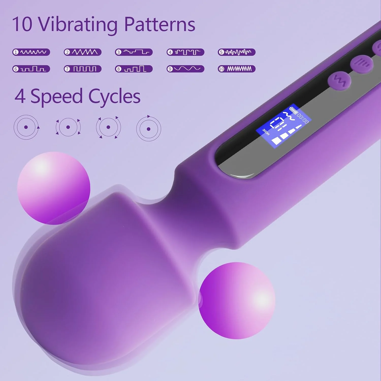 VoltAura 12" Wand Vibrator LCD Display 10 Modes Rechargeable - Image 3