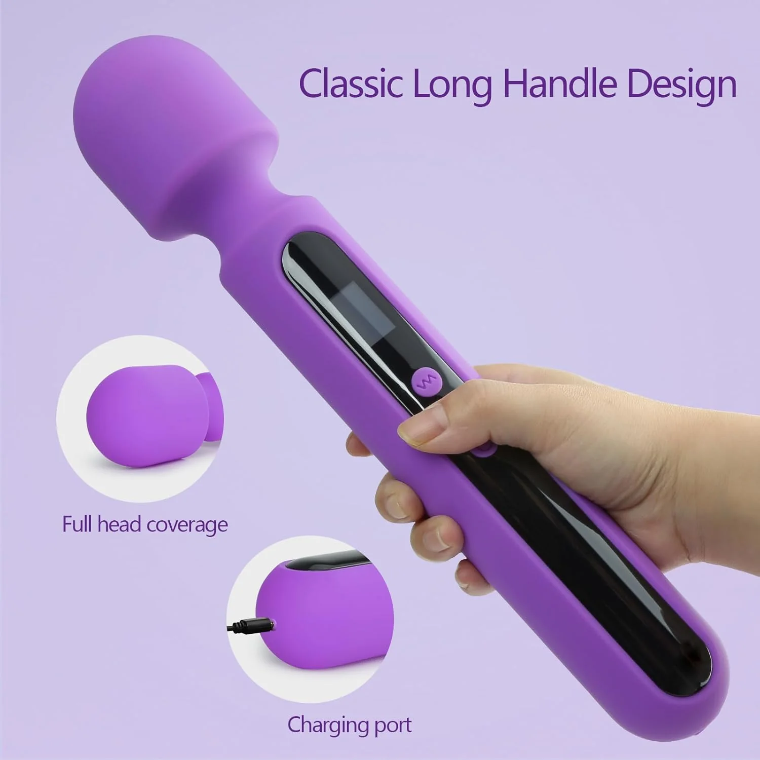 VoltAura 12" Wand Vibrator LCD Display 10 Modes Rechargeable - Image 5