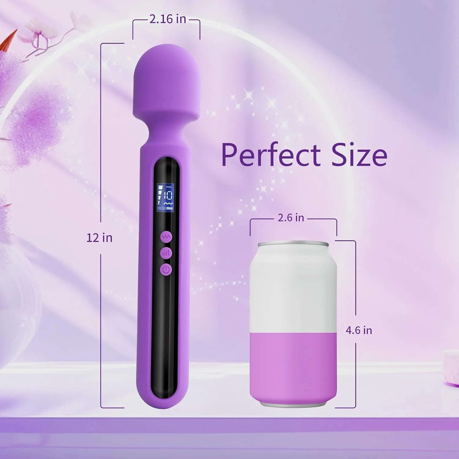 VoltAura 12" Wand Vibrator LCD Display 10 Modes Rechargeable - Image 6