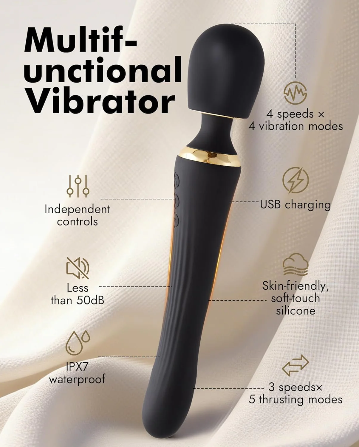 DualNova App Control Thrusting Wand Vibrator Dual Motor - Image 2