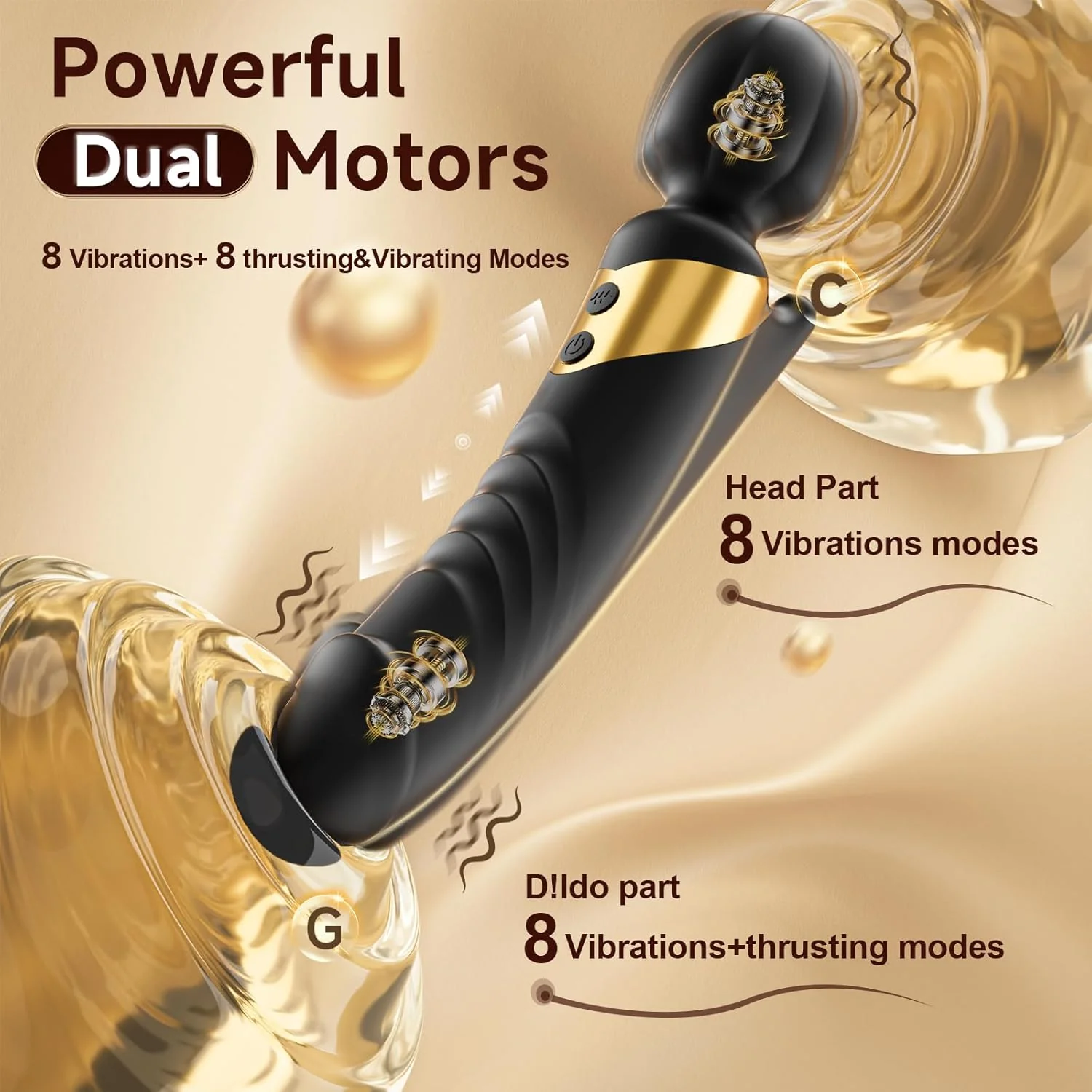 TwinThrive Dual End Wand Vibrator Thrusting Dildo 8+8 Modes - Image 2