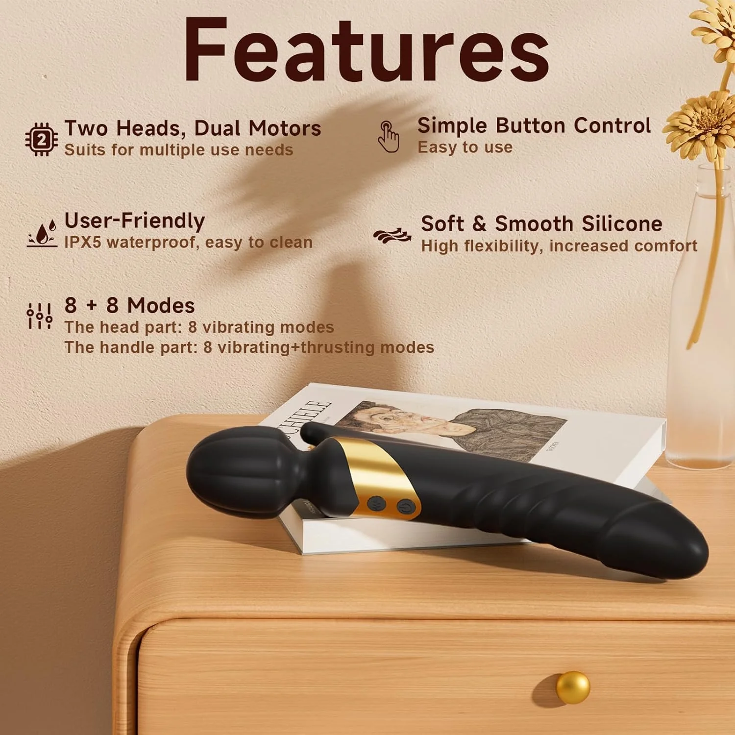 TwinThrive Dual End Wand Vibrator Thrusting Dildo 8+8 Modes - Image 7