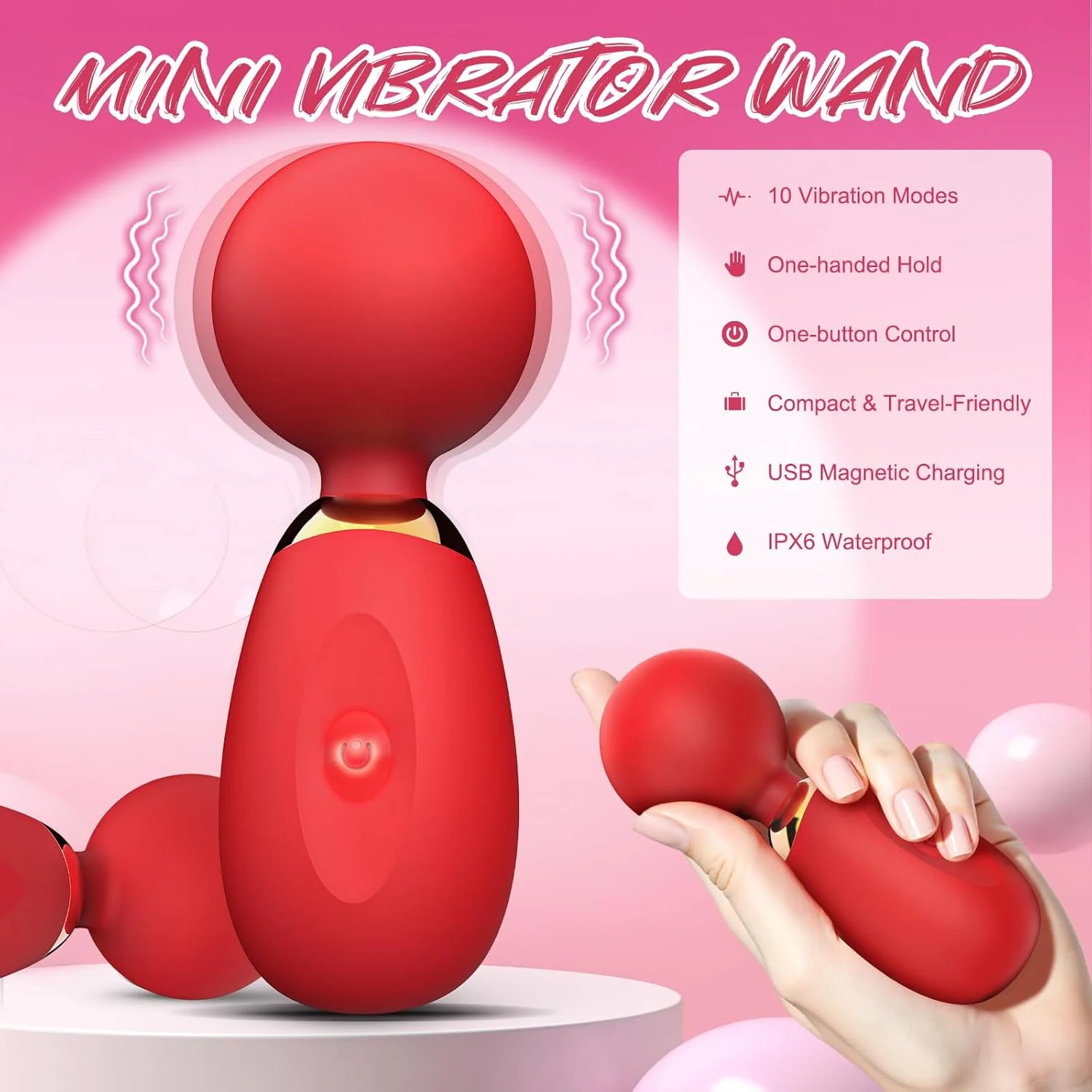 PetalPulse Mini Wand Vibrator 10 Modes Waterproof Clitoral - Image 2