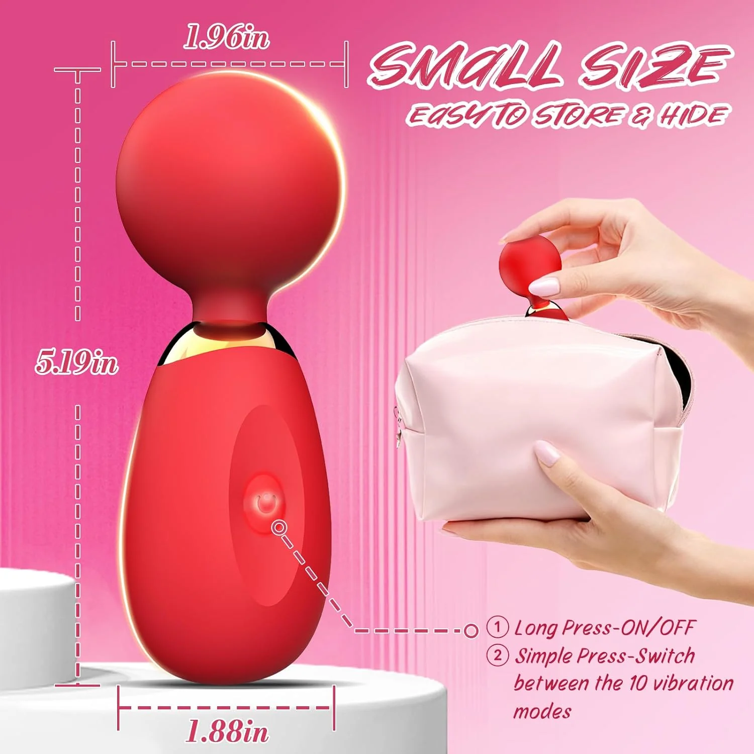 PetalPulse Mini Wand Vibrator 10 Modes Waterproof Clitoral - Image 5