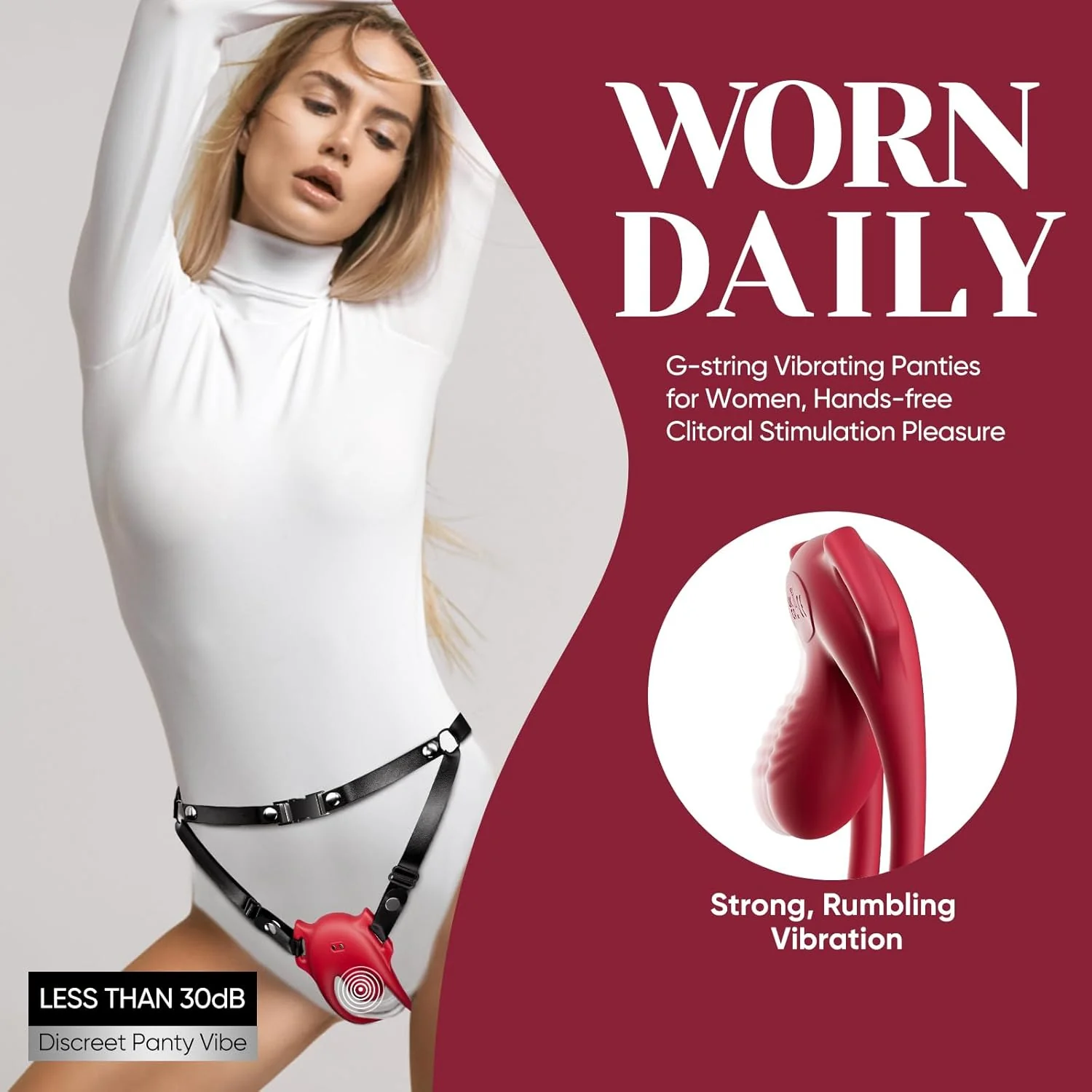 CrimsonControl Red Cock Ring Clit Vibrator Remote Harness - Image 2