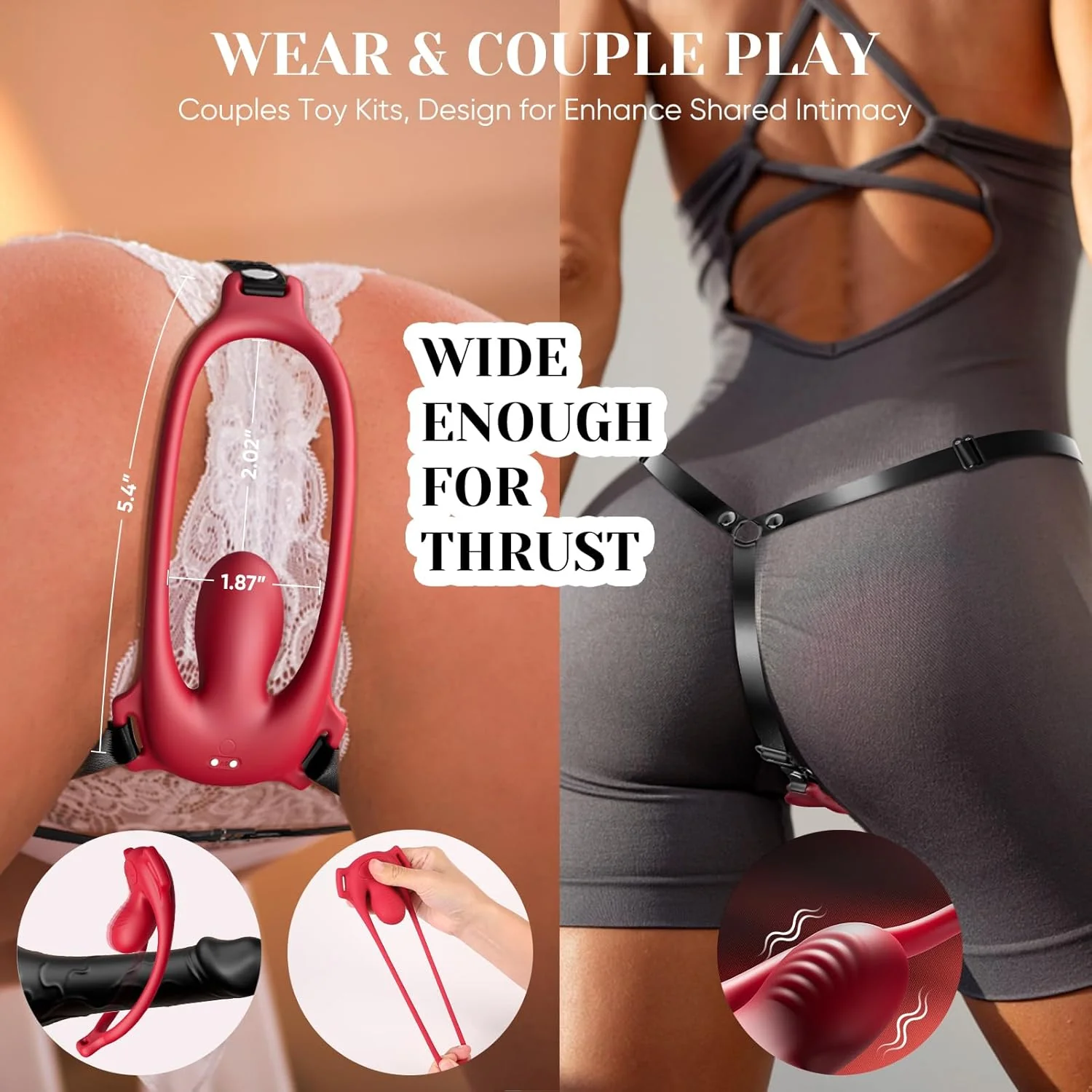 CrimsonControl Red Cock Ring Clit Vibrator Remote Harness - Image 3
