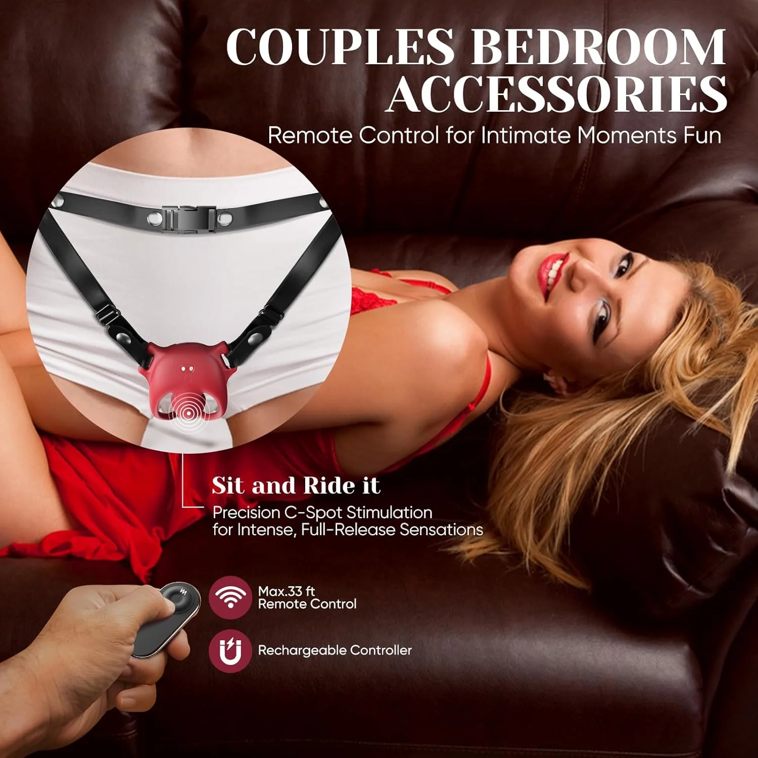 CrimsonControl Red Cock Ring Clit Vibrator Remote Harness - Image 4